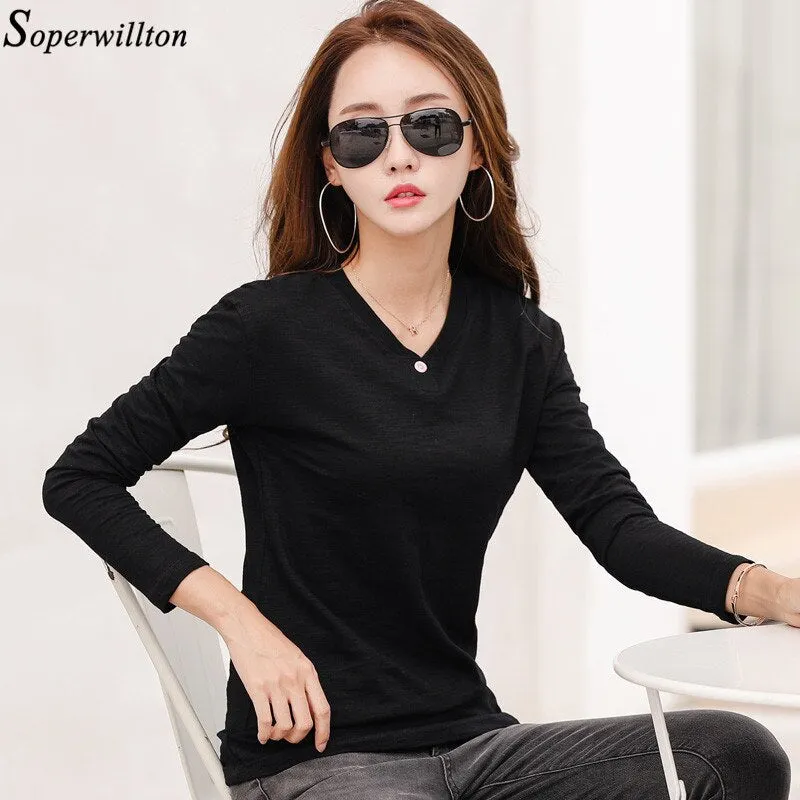 2019 Spring Autumn Ladies Tops Tee Shirt Femme Plus Size 3XL White Black G79