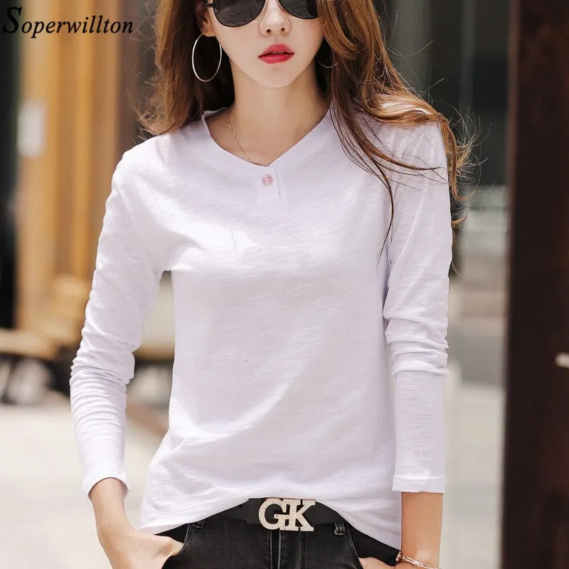 2019 Spring Autumn Ladies Tops Tee Shirt Femme Plus Size 3XL White Black G79