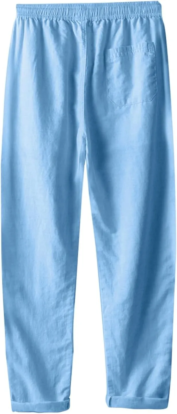 2025 Men's Loose Casual Straight Leg Pants Elasticated Linen Pants