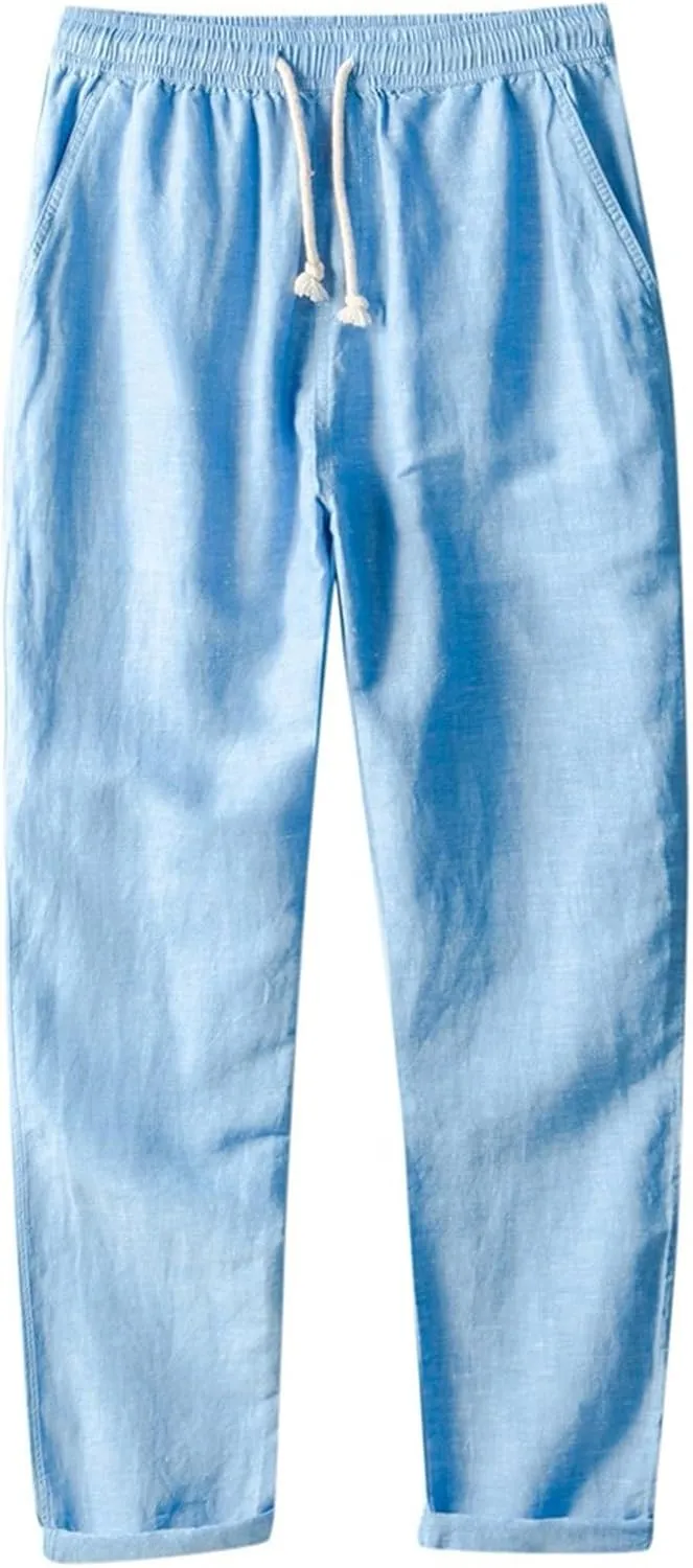2025 Men's Loose Casual Straight Leg Pants Elasticated Linen Pants