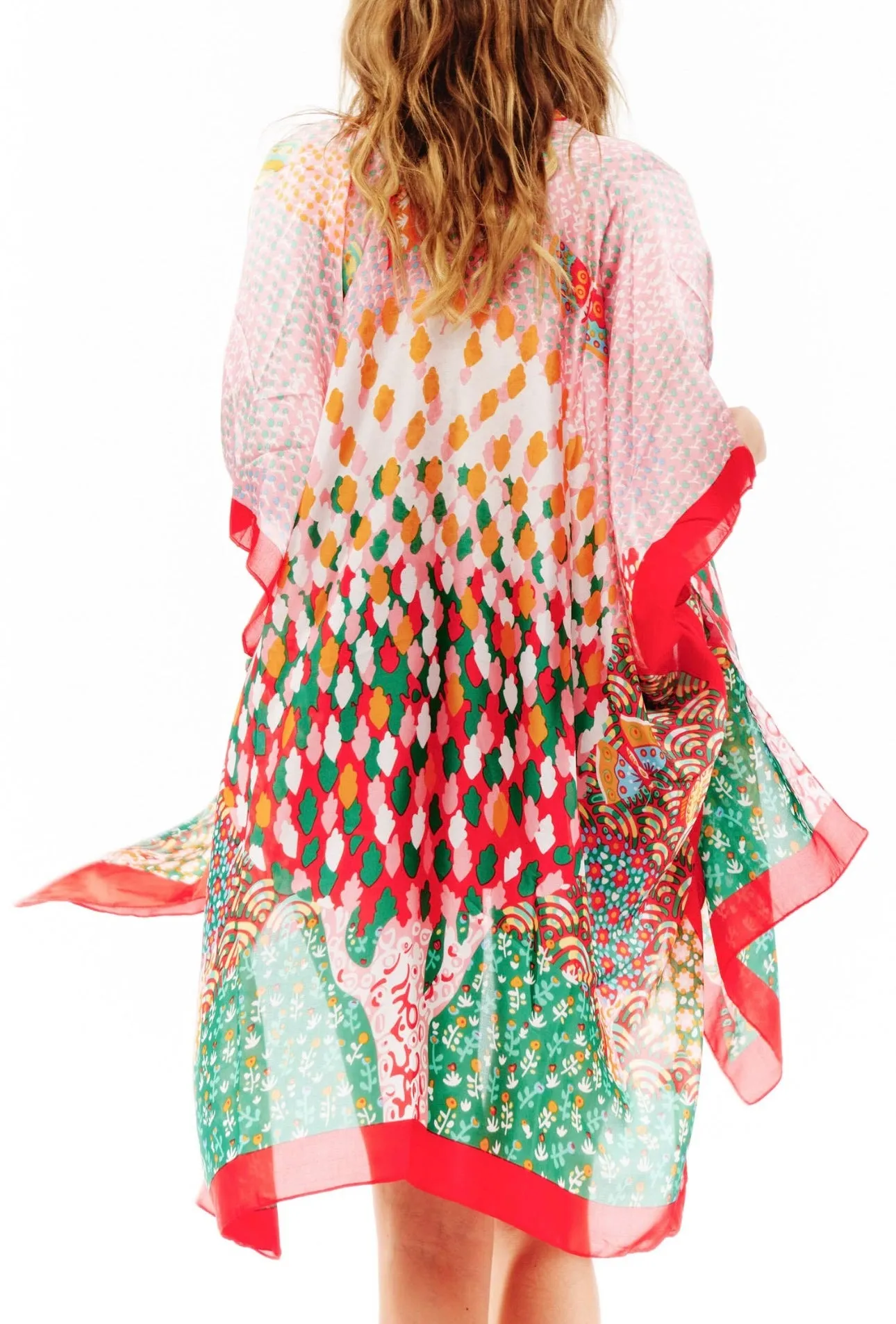 Abstract Multi Print Translucent Cover-Up Kimono