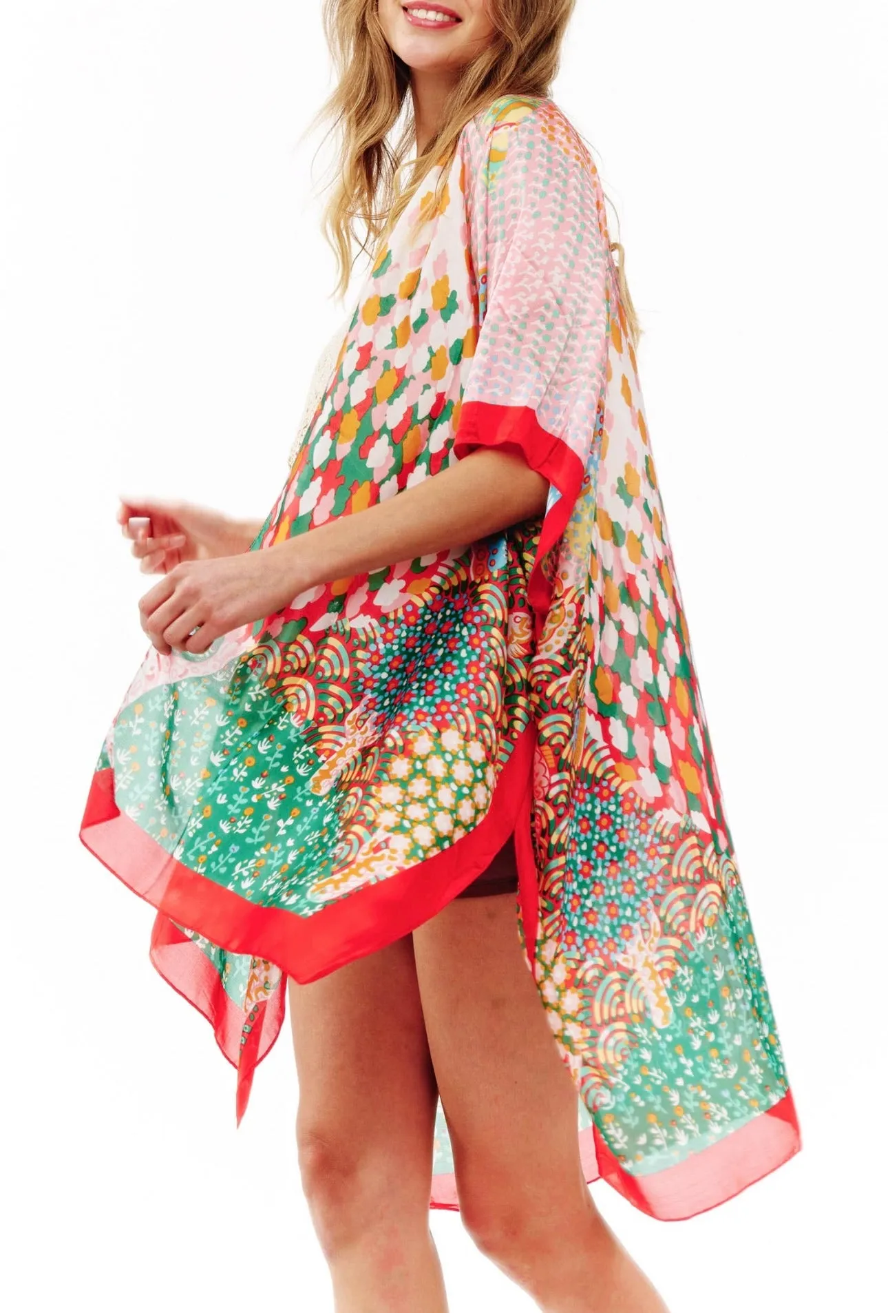 Abstract Multi Print Translucent Cover-Up Kimono