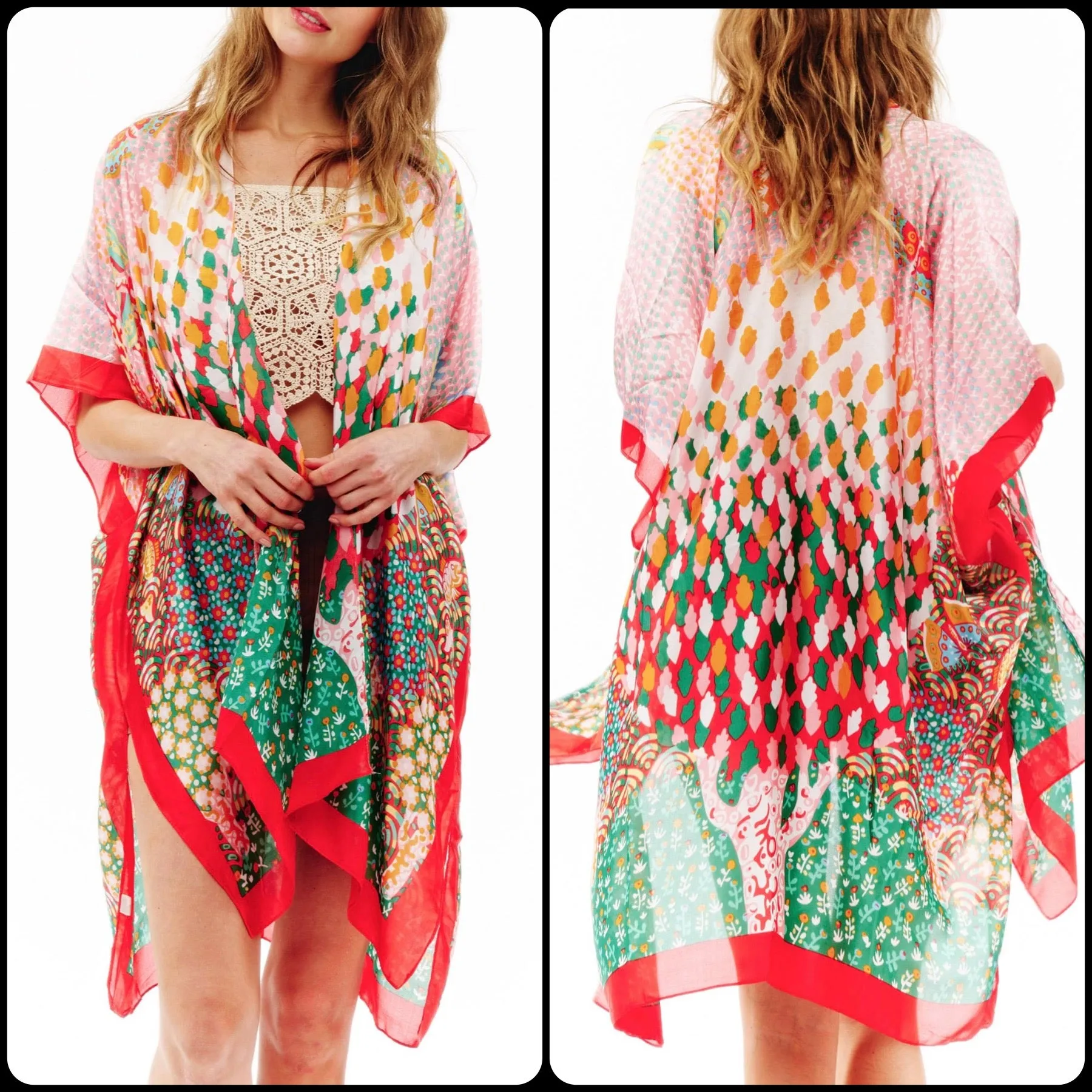 Abstract Multi Print Translucent Cover-Up Kimono