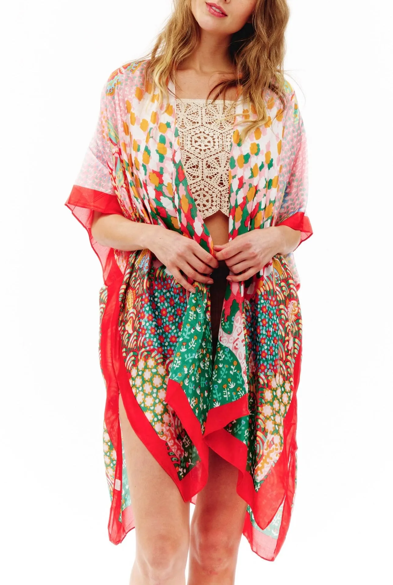 Abstract Multi Print Translucent Cover-Up Kimono