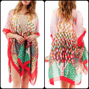 Abstract Multi Print Translucent Cover-Up Kimono