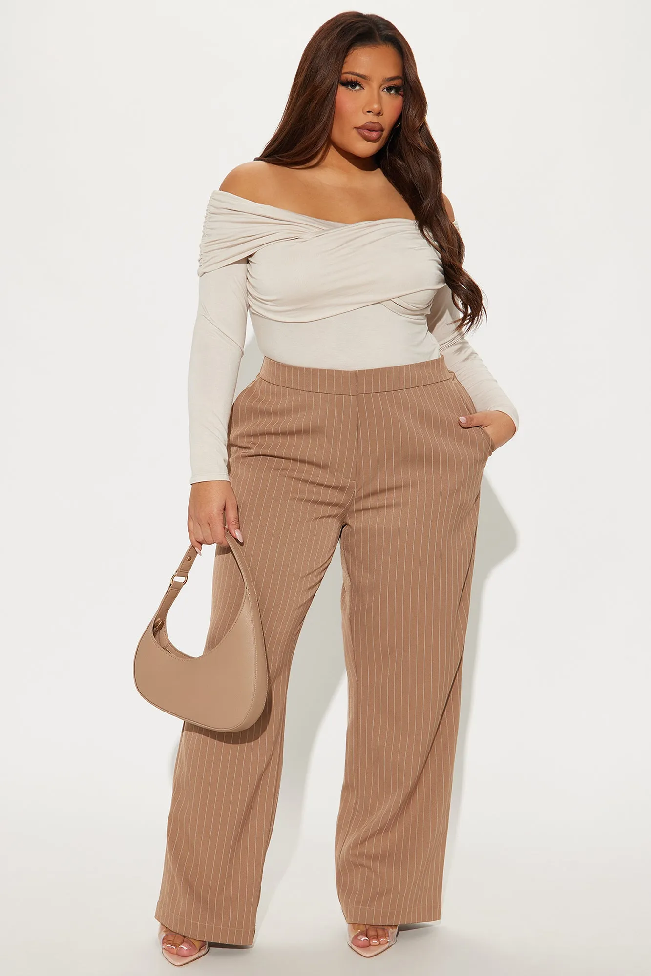 Aiden Pinstripe Wide Leg Trouser - Khaki