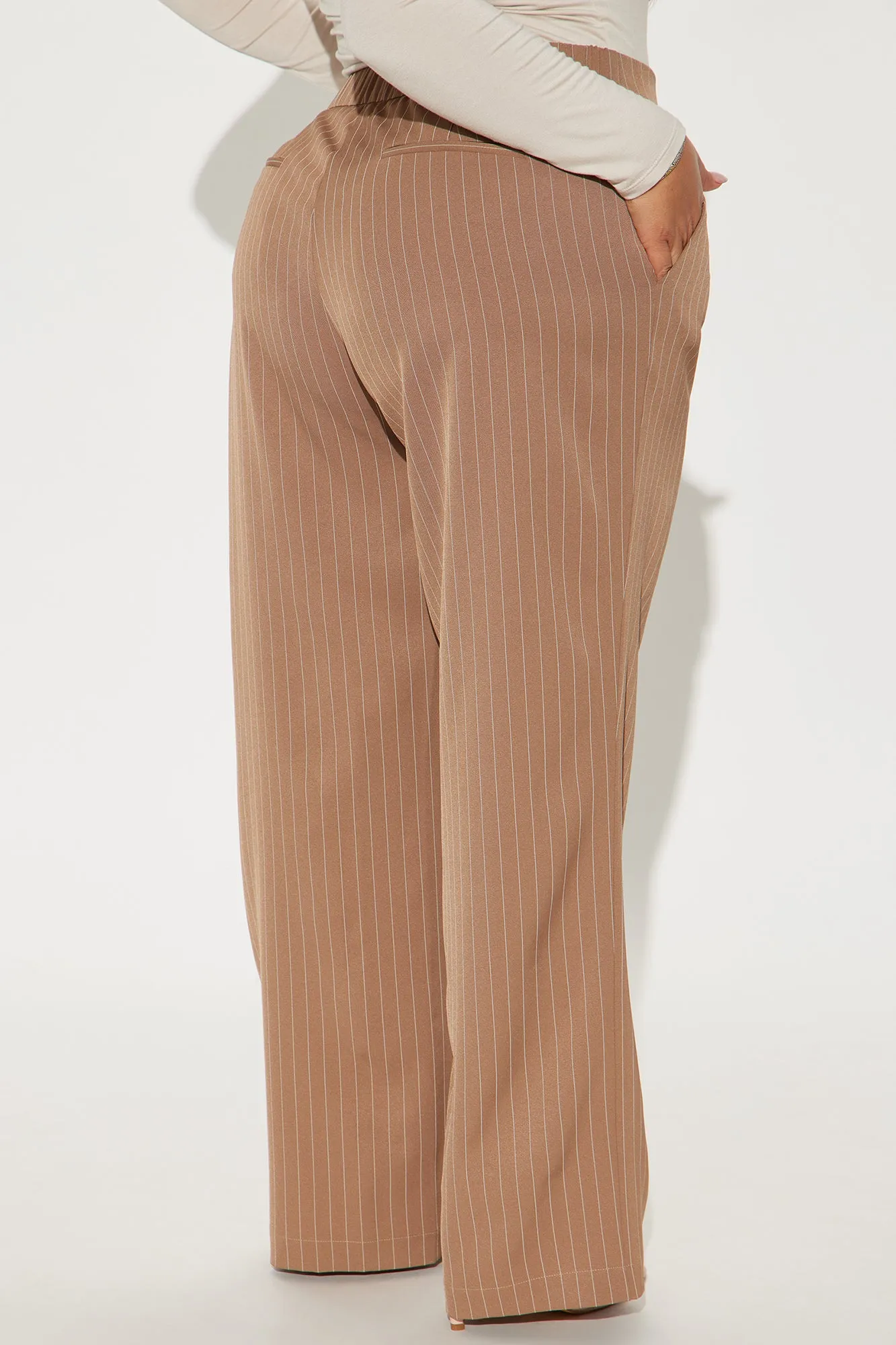 Aiden Pinstripe Wide Leg Trouser - Khaki