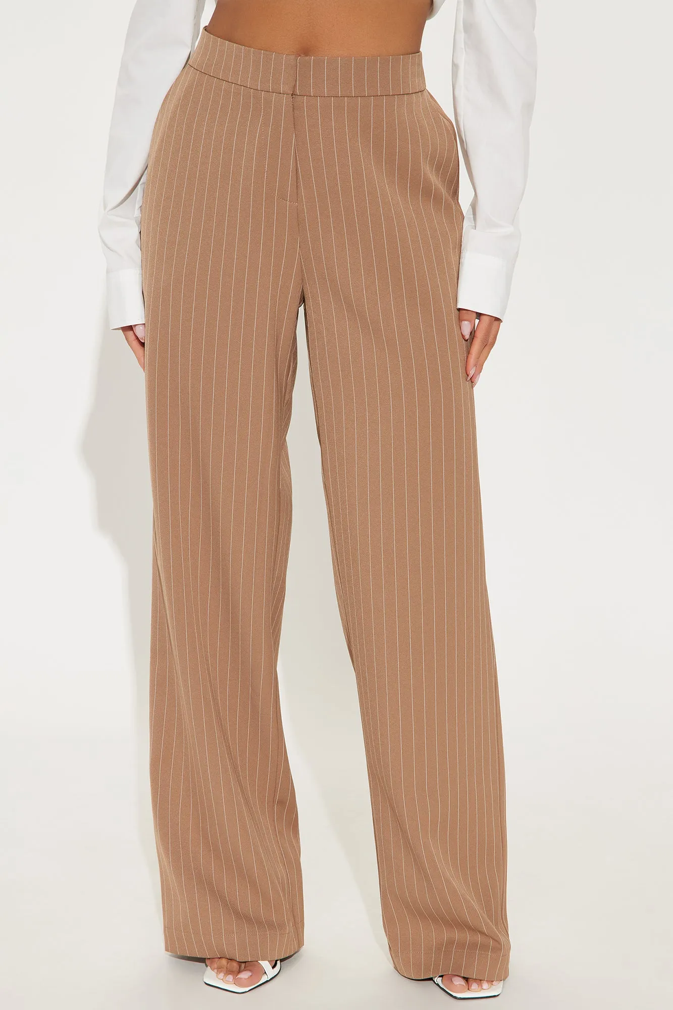Aiden Pinstripe Wide Leg Trouser - Khaki