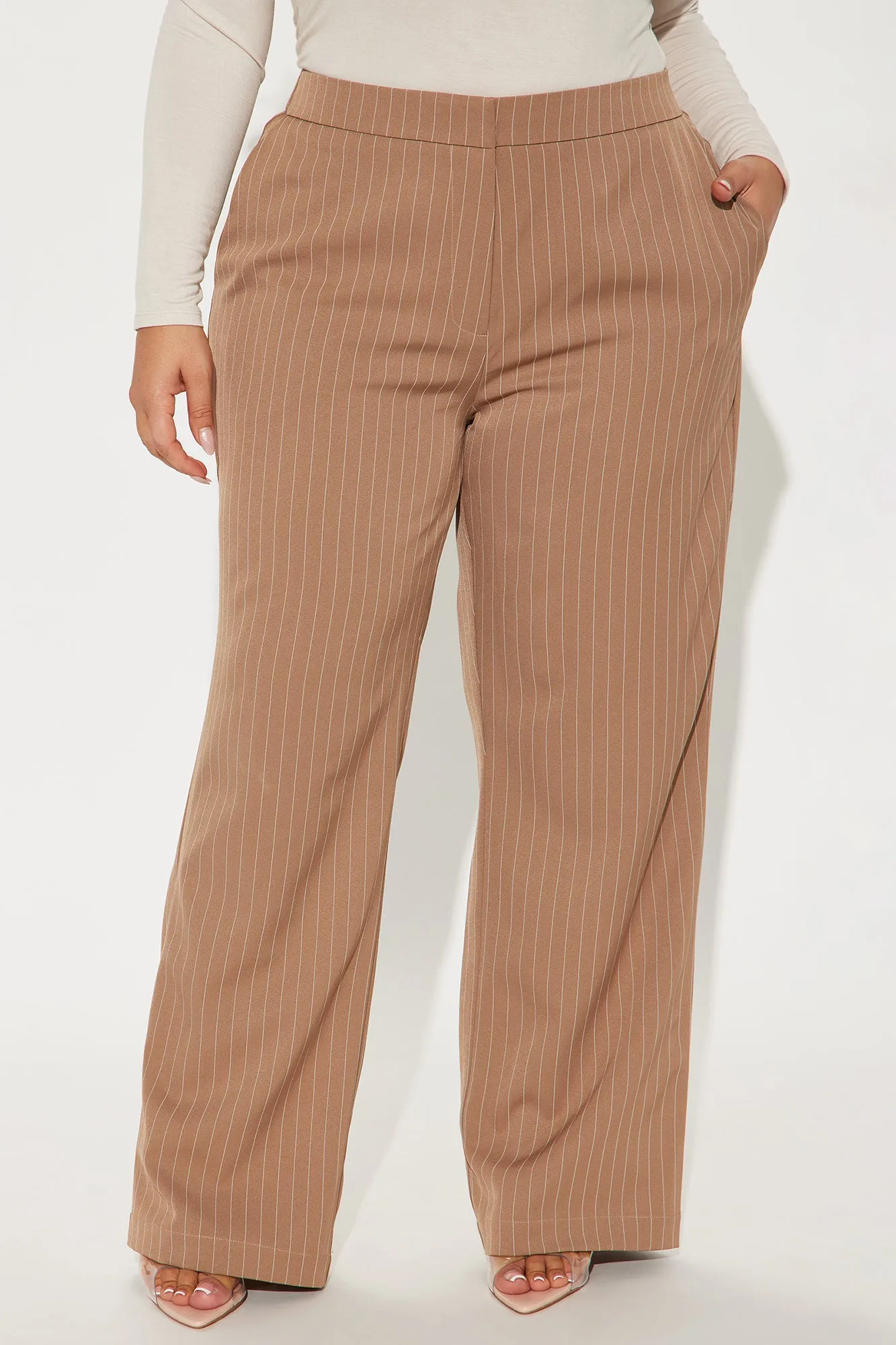 Aiden Pinstripe Wide Leg Trouser - Khaki