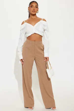 Aiden Pinstripe Wide Leg Trouser - Khaki