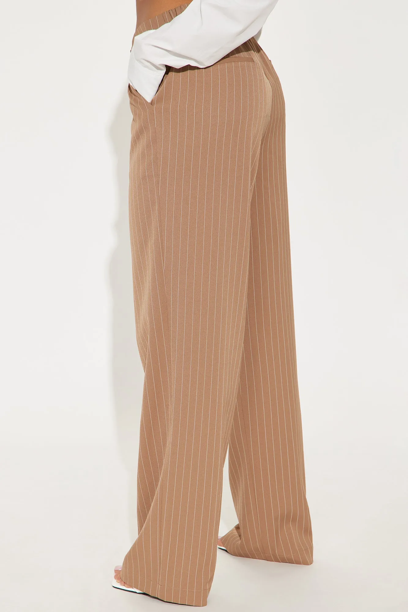 Aiden Pinstripe Wide Leg Trouser - Khaki