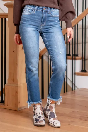 Amazingly High Rise Slim Straight with Raw Hem Detail