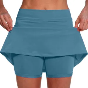 AMDBEL Elastic Yoga Culottes for Women Athletic Skirt Shorts Lightweight High Waist Running Bike Sports Shorts with Pockets Green