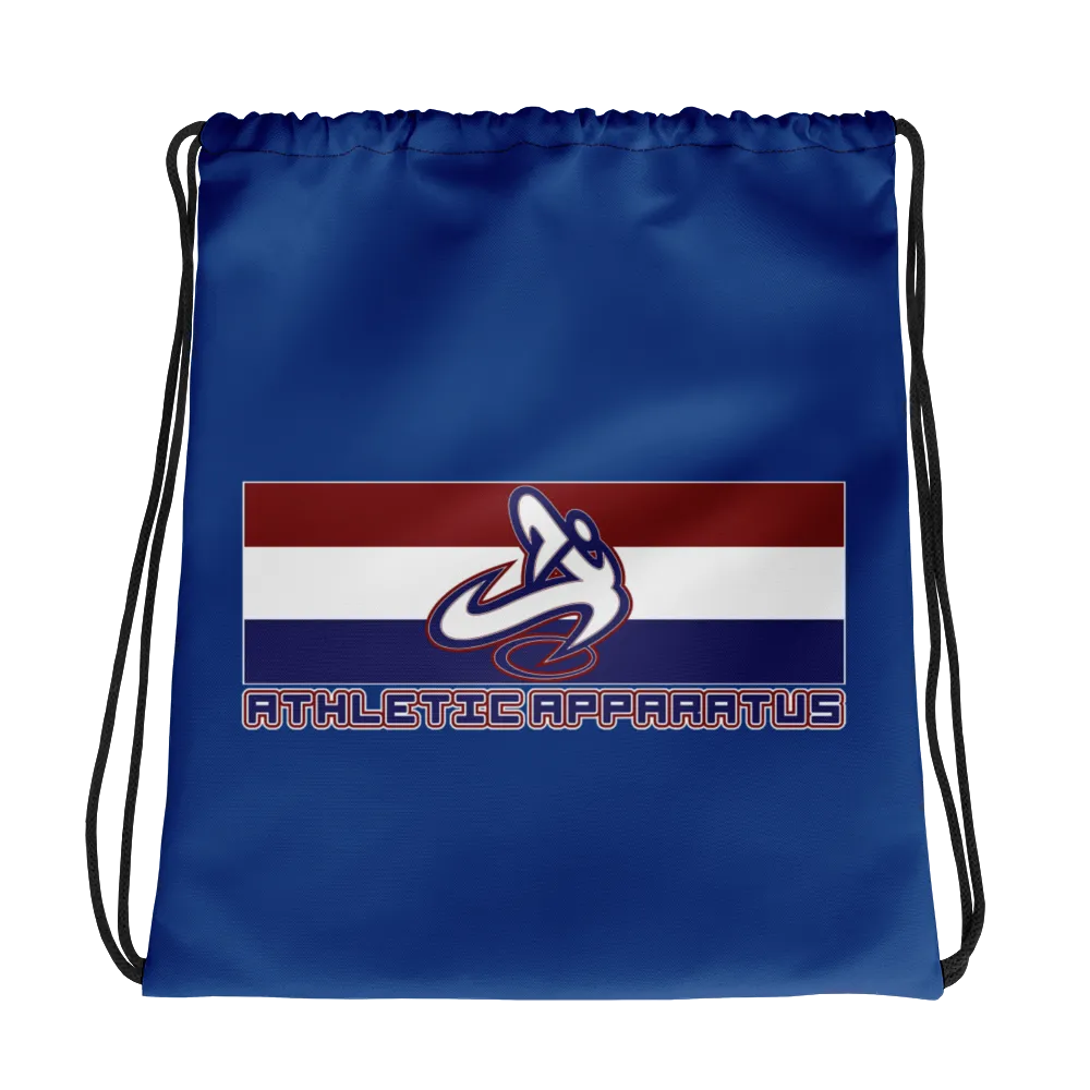 Athletic Apparatus Blue 2 rwb logo Drawstring bag