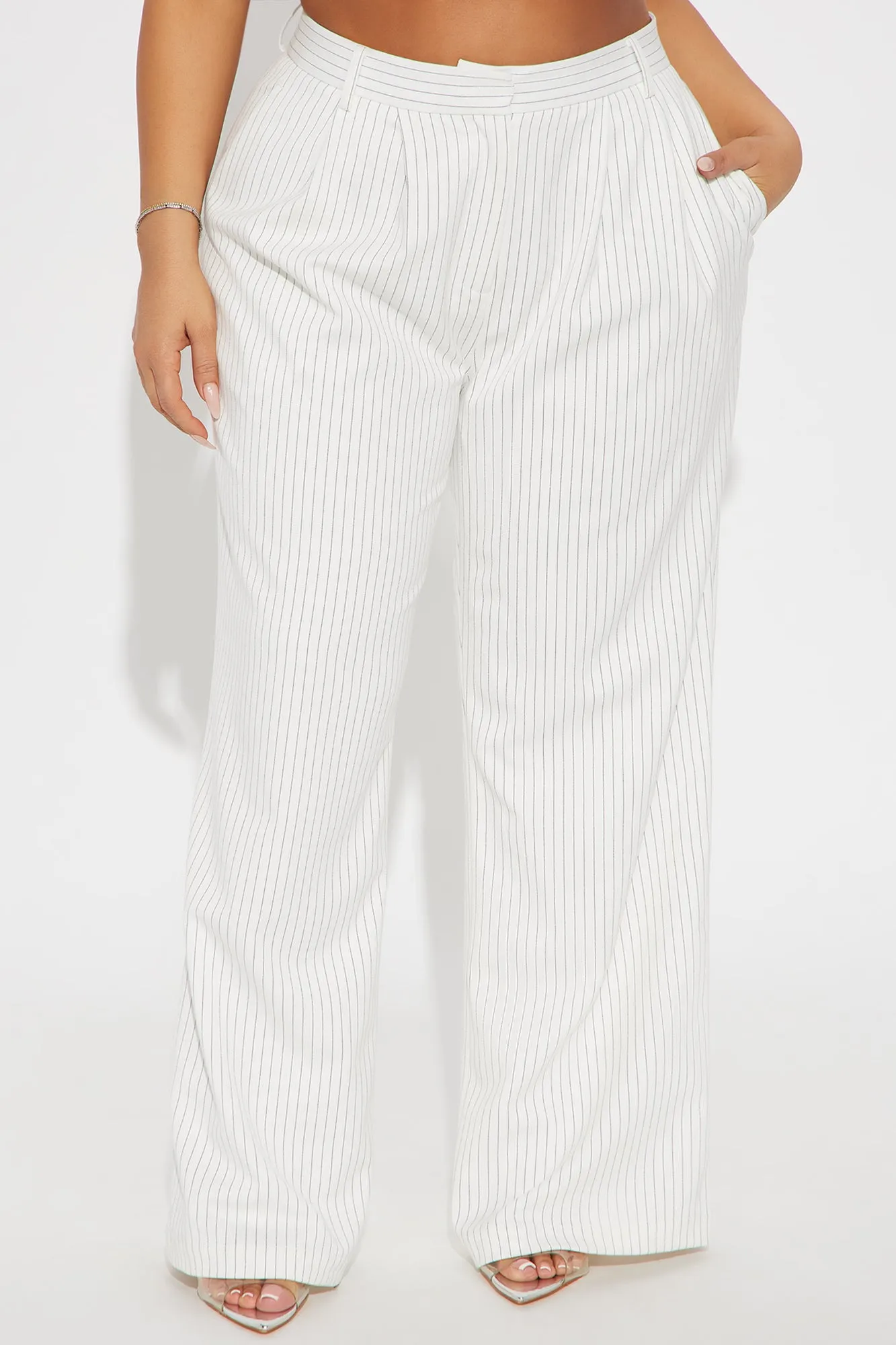 Avery Pinstripe Wide Leg Trouser - Ivory