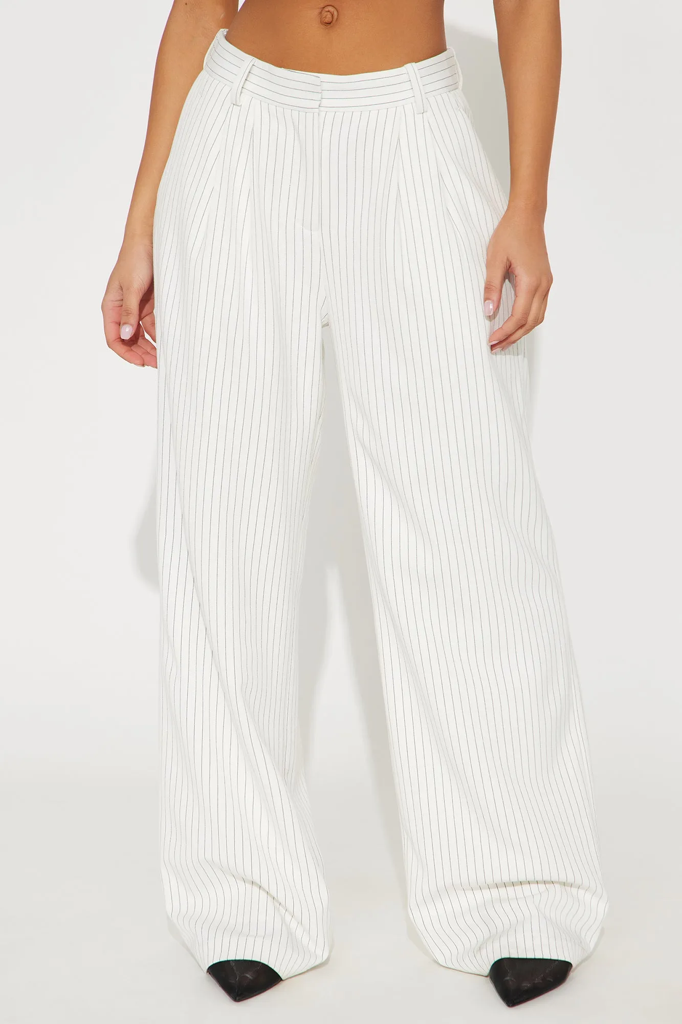 Avery Pinstripe Wide Leg Trouser - Ivory