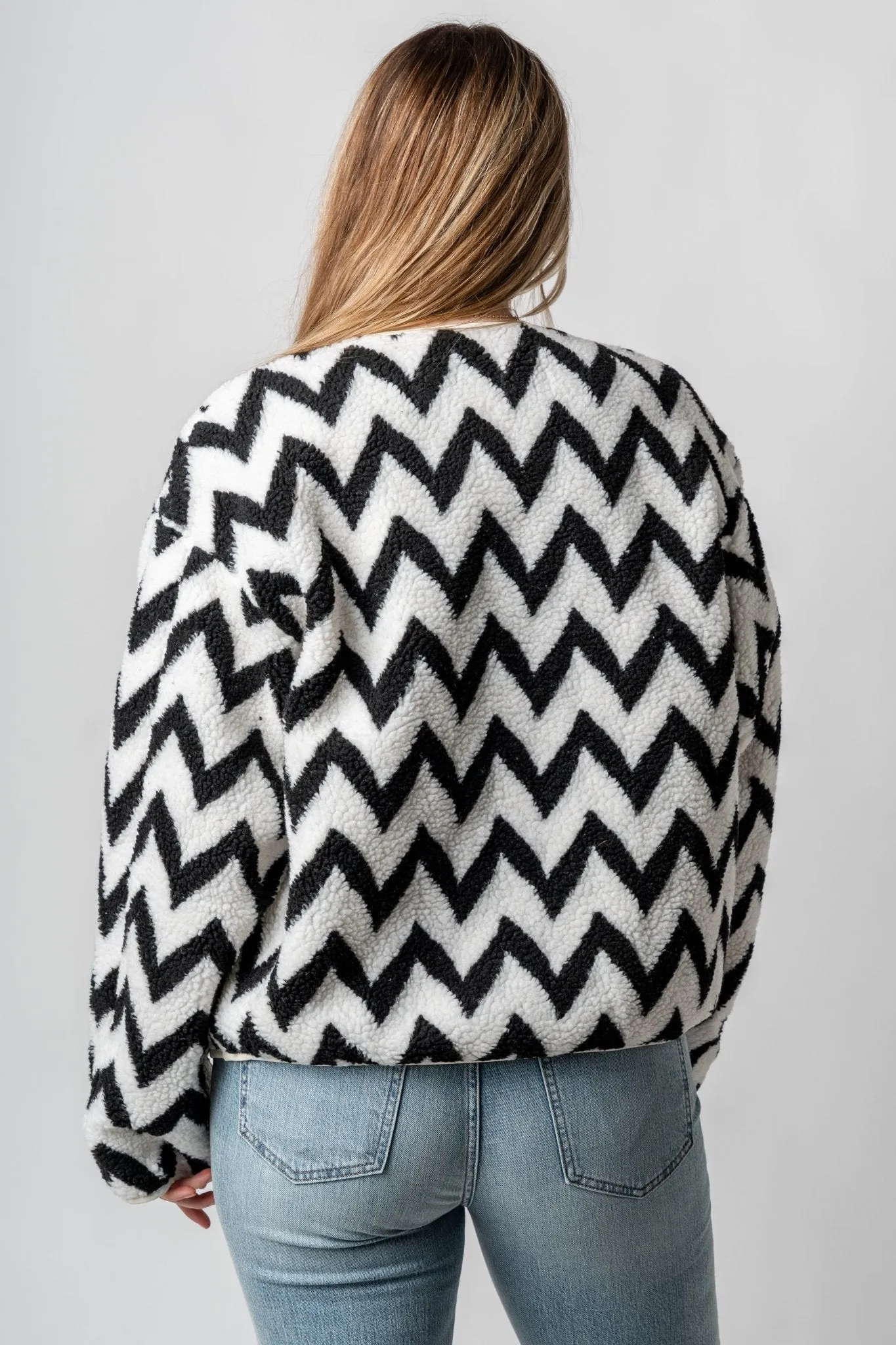 Aztec print faux fur jacket ivory/black