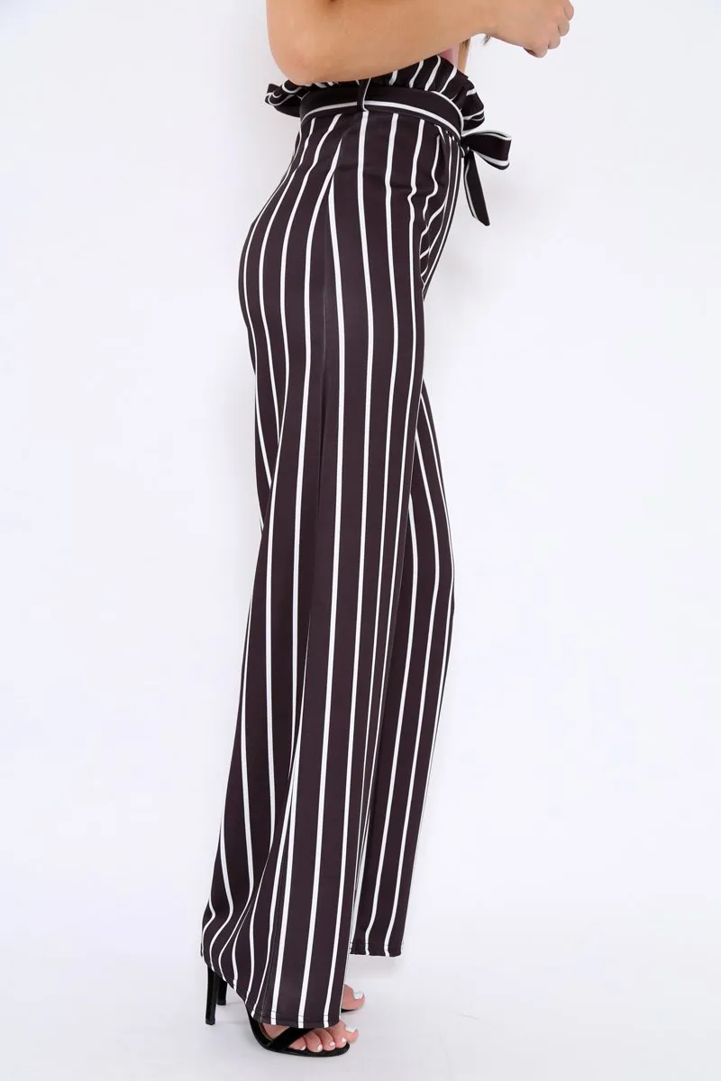 Black and White Stripe Paper Bag Tie Waist Wide Leg Trousers - Kennedy