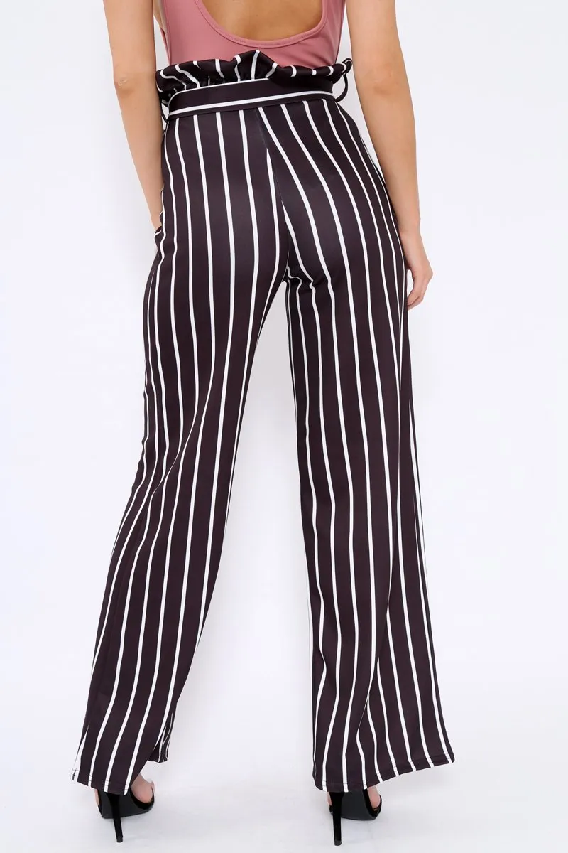 Black and White Stripe Paper Bag Tie Waist Wide Leg Trousers - Kennedy