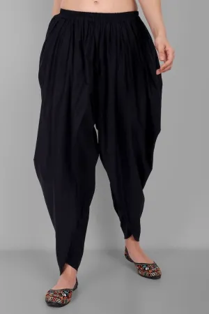 Black Cotton Tulip Pant with Lace