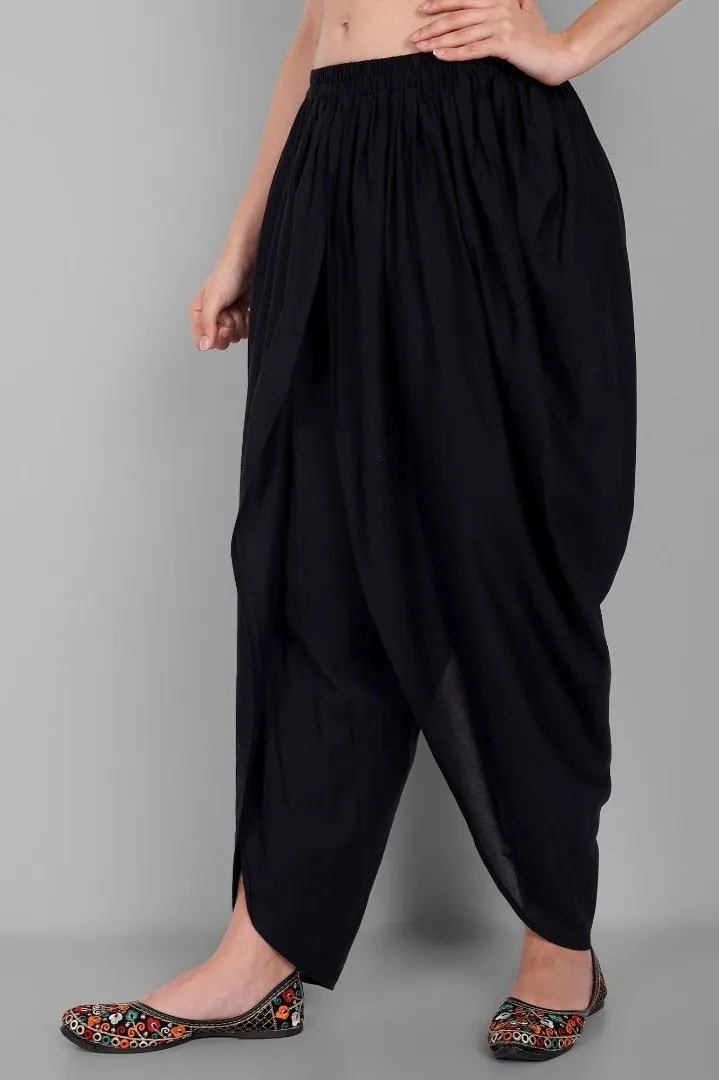 Black Cotton Tulip Pant with Lace