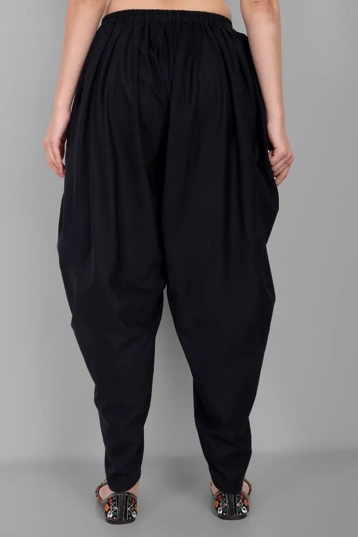 Black Cotton Tulip Pant with Lace
