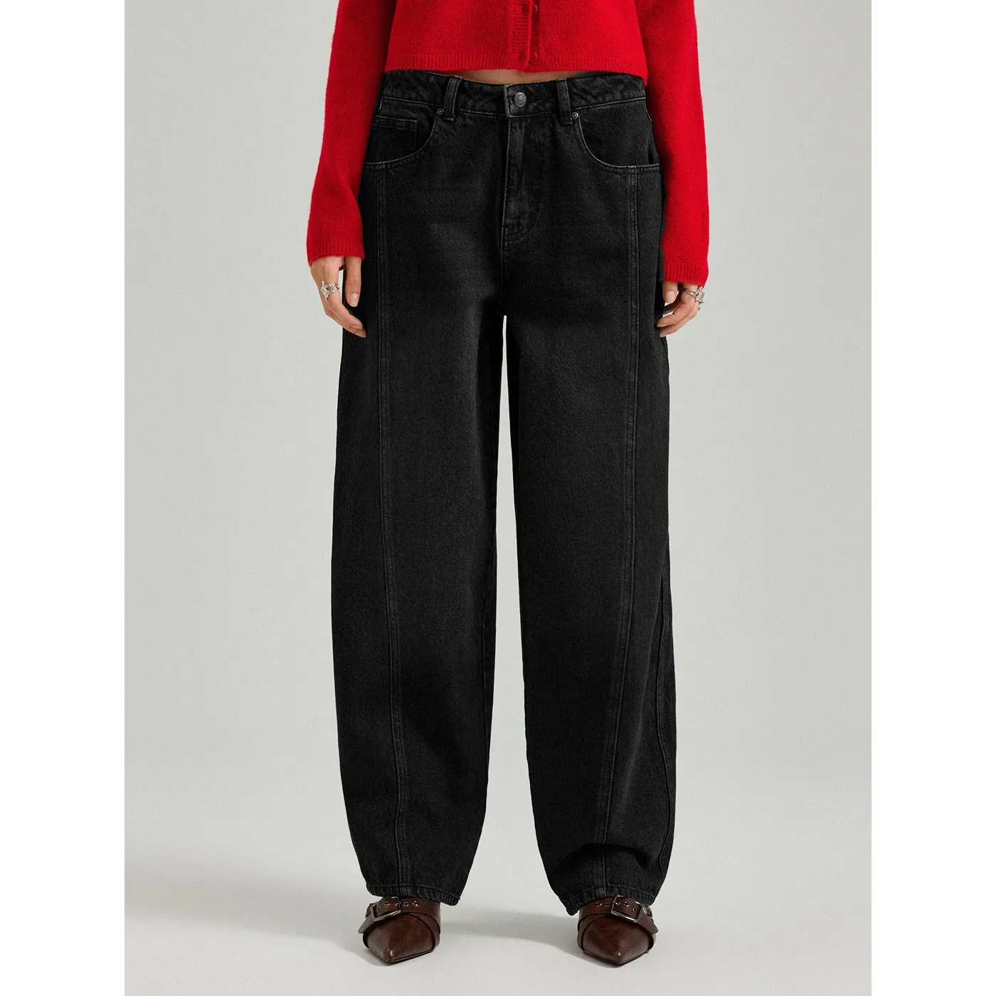 Black Faded Baggy Wide Jeans