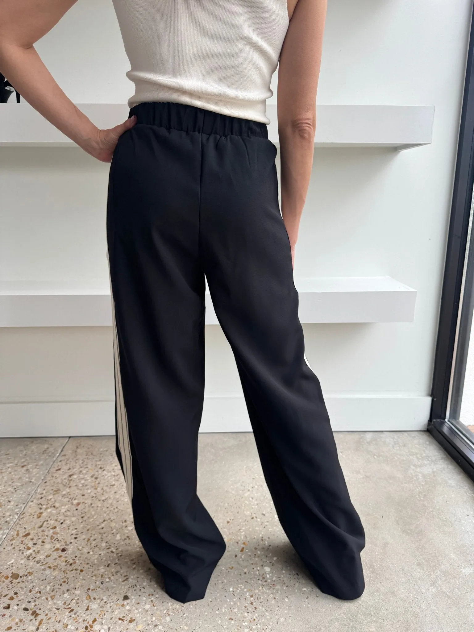 Black Side Stripe Wide Leg Pant
