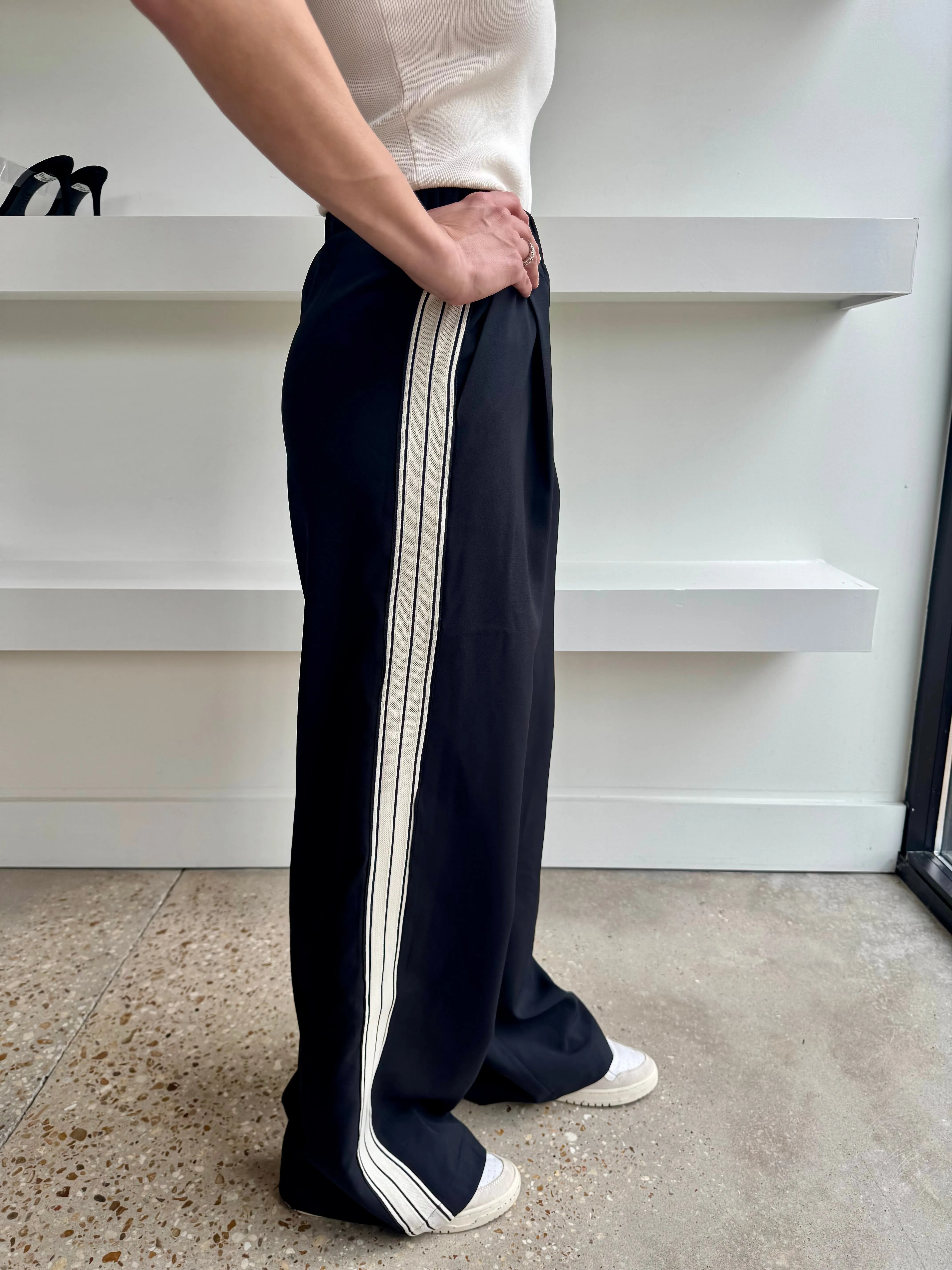 Black Side Stripe Wide Leg Pant