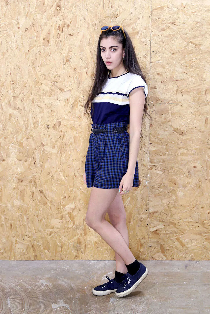 Blue High Waisted Plaid Shorts