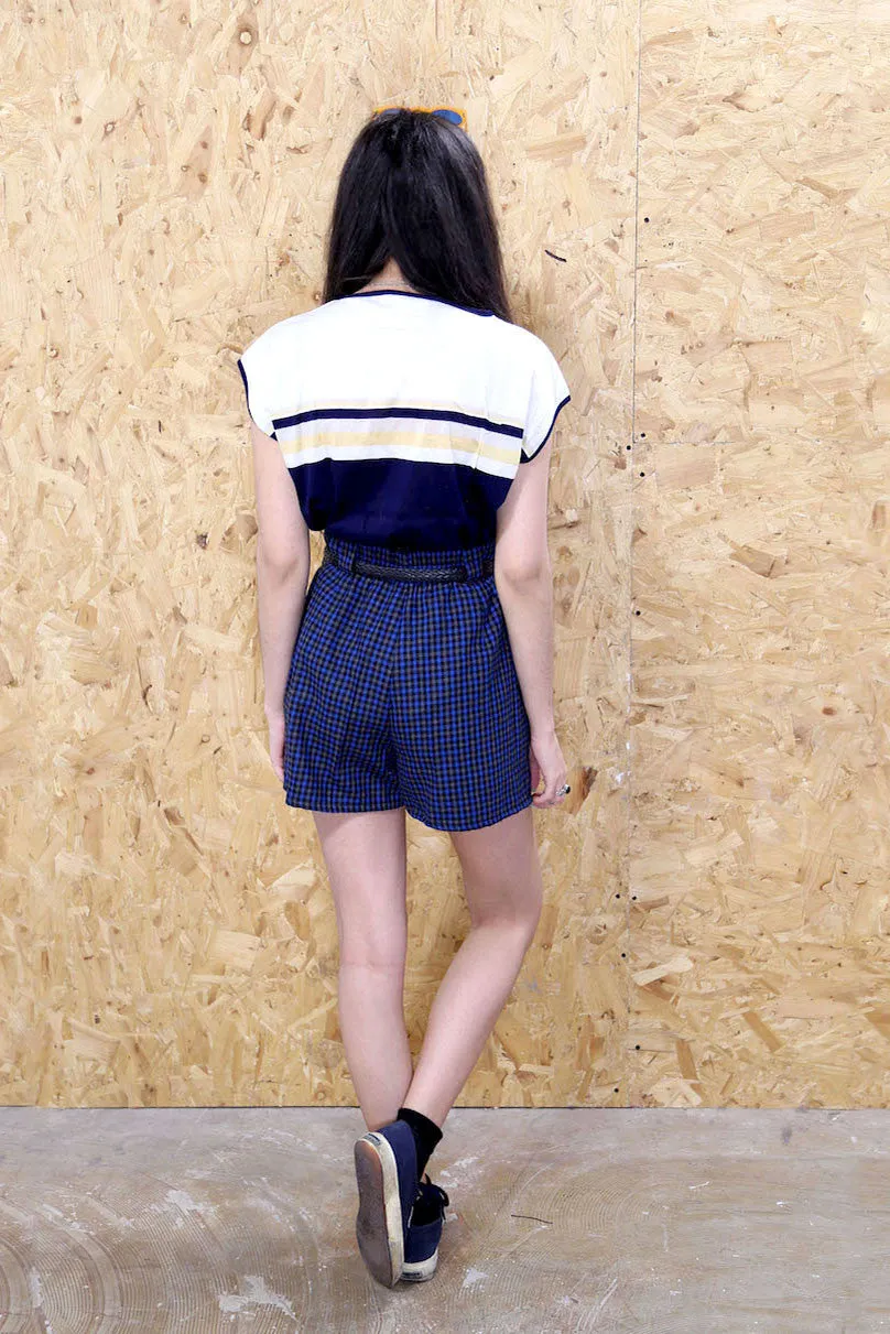 Blue High Waisted Plaid Shorts