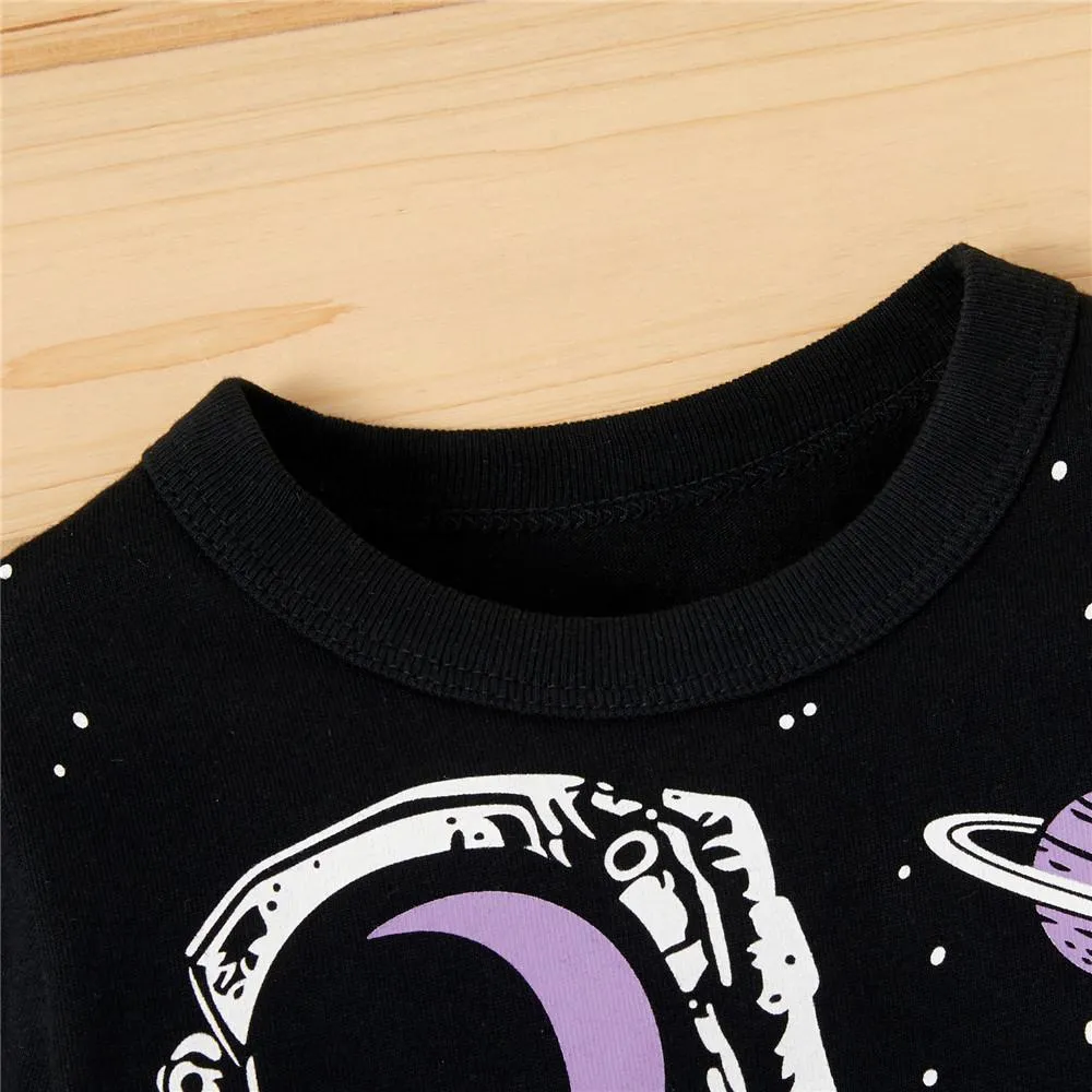 Boys Casual Long Sleeve Space Astronaut Printed Tops