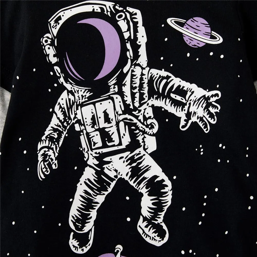 Boys Casual Long Sleeve Space Astronaut Printed Tops