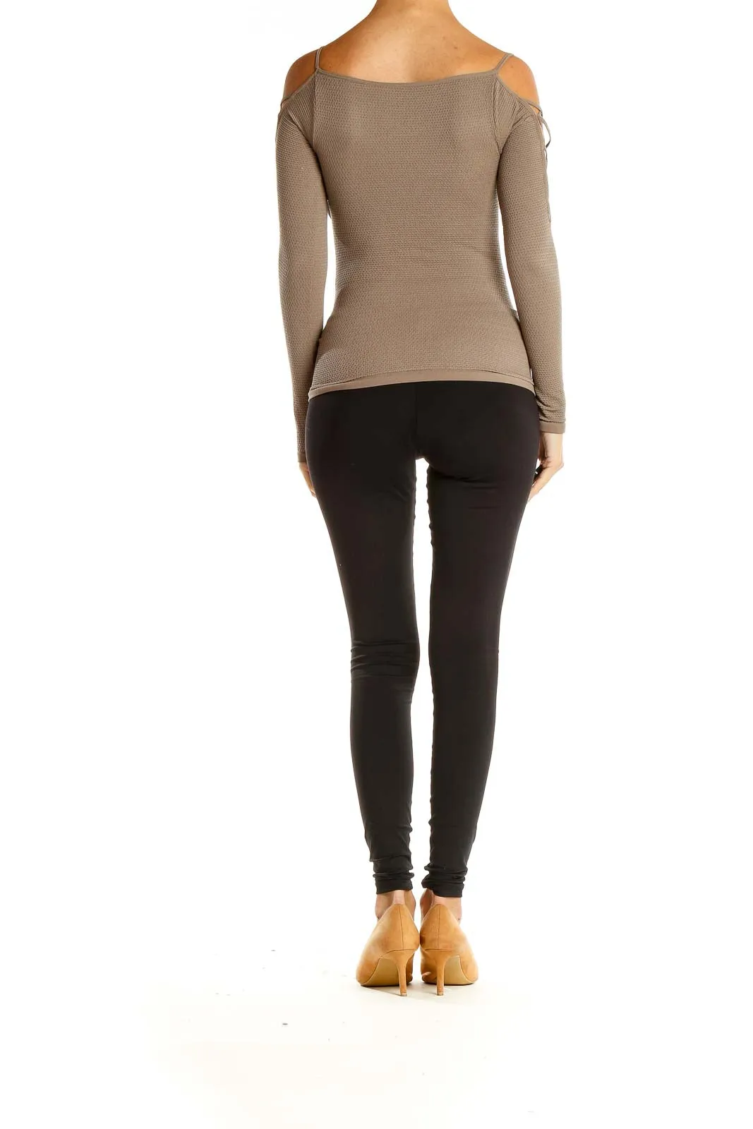 Brown Casual Top with Lace Up Sleeve Detail