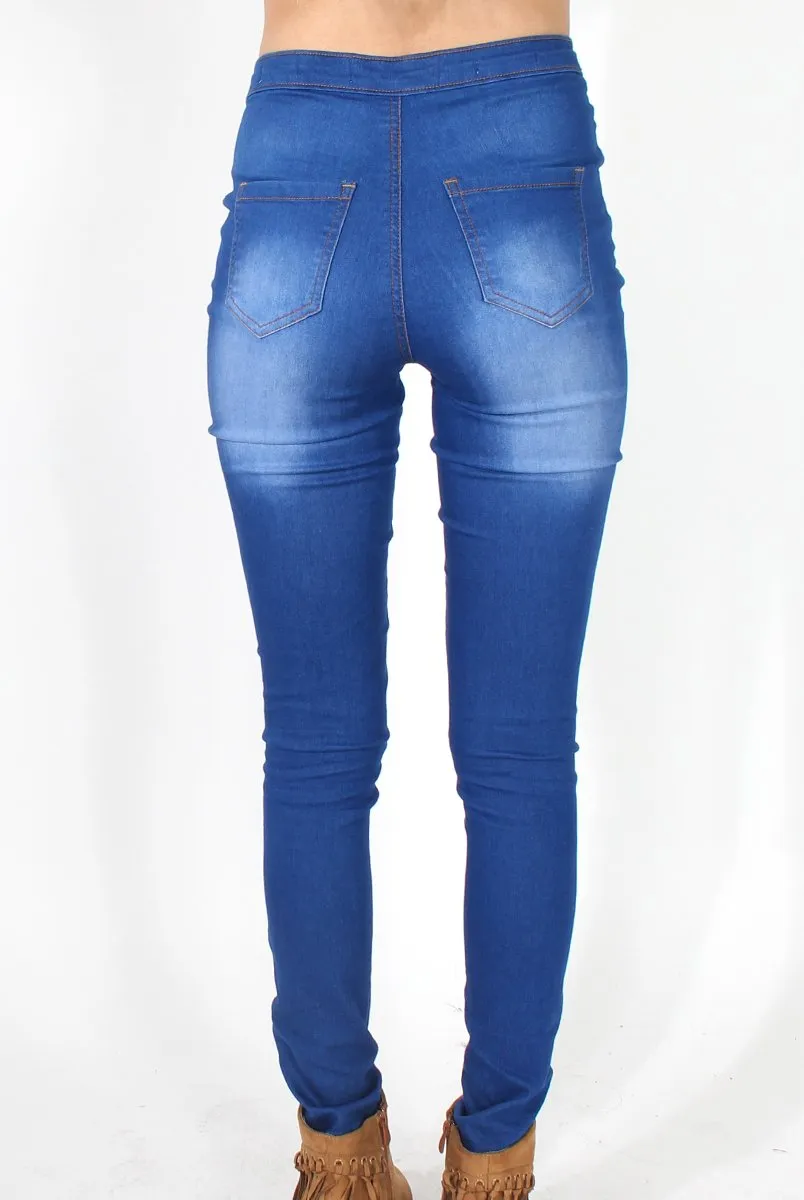 Caprice Bright Blue High Waisted Skinny Jeans