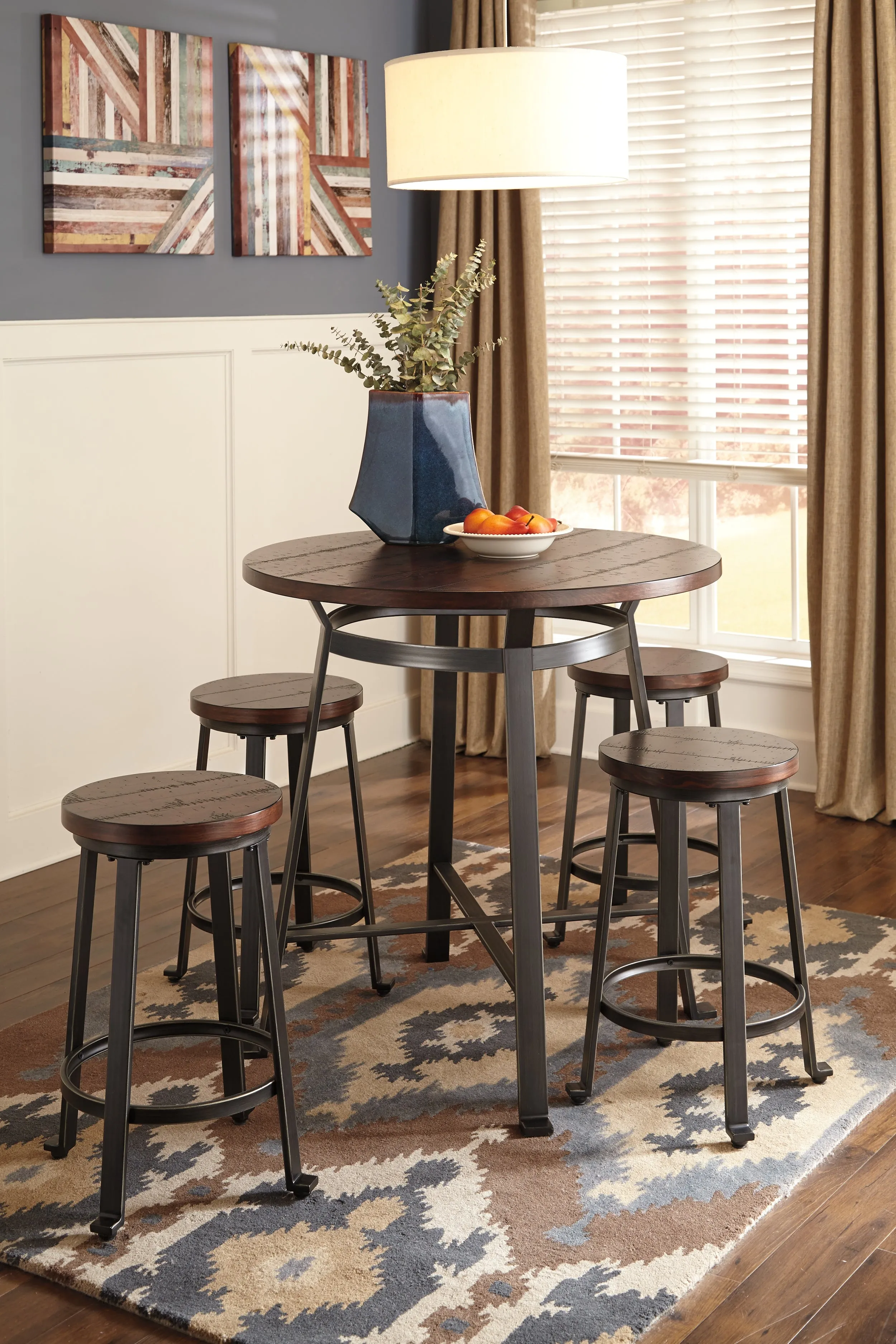 Challiman D307 Rustic Brown Counter Height 5-Piece Dining Room Set