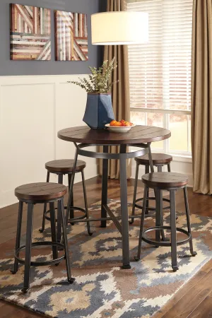 Challiman D307 Rustic Brown Counter Height 5-Piece Dining Room Set