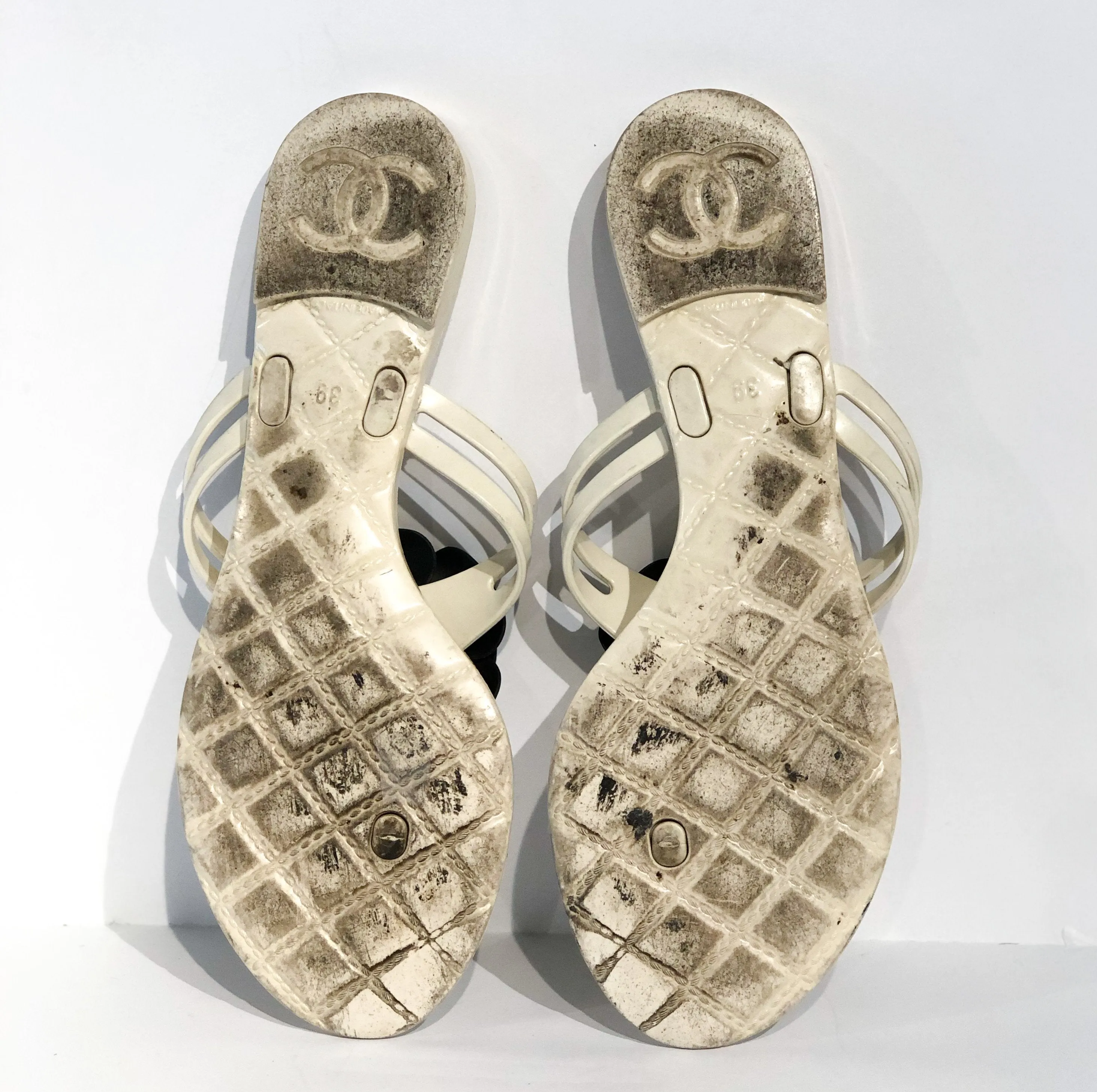 Chanel White Flower Flip Flop