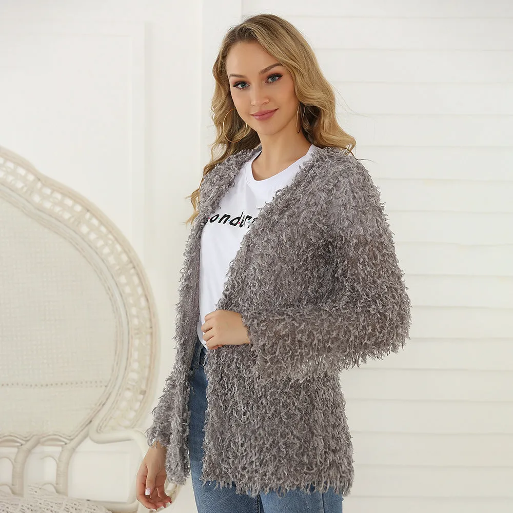 Chic Autumn Long-Sleeved Plush Cardigan