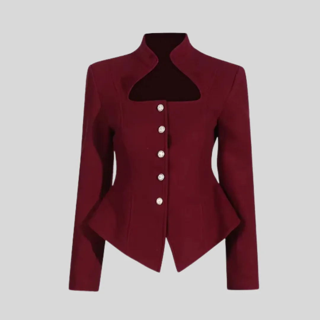 Chic Spliced Slimming Jacket - Burgundy