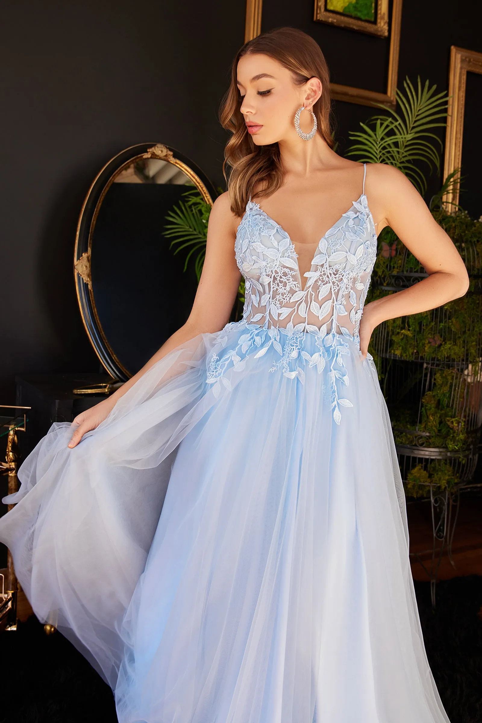CINDERELLA DIVINE CD2214 Floral A-Line Tulle Gown