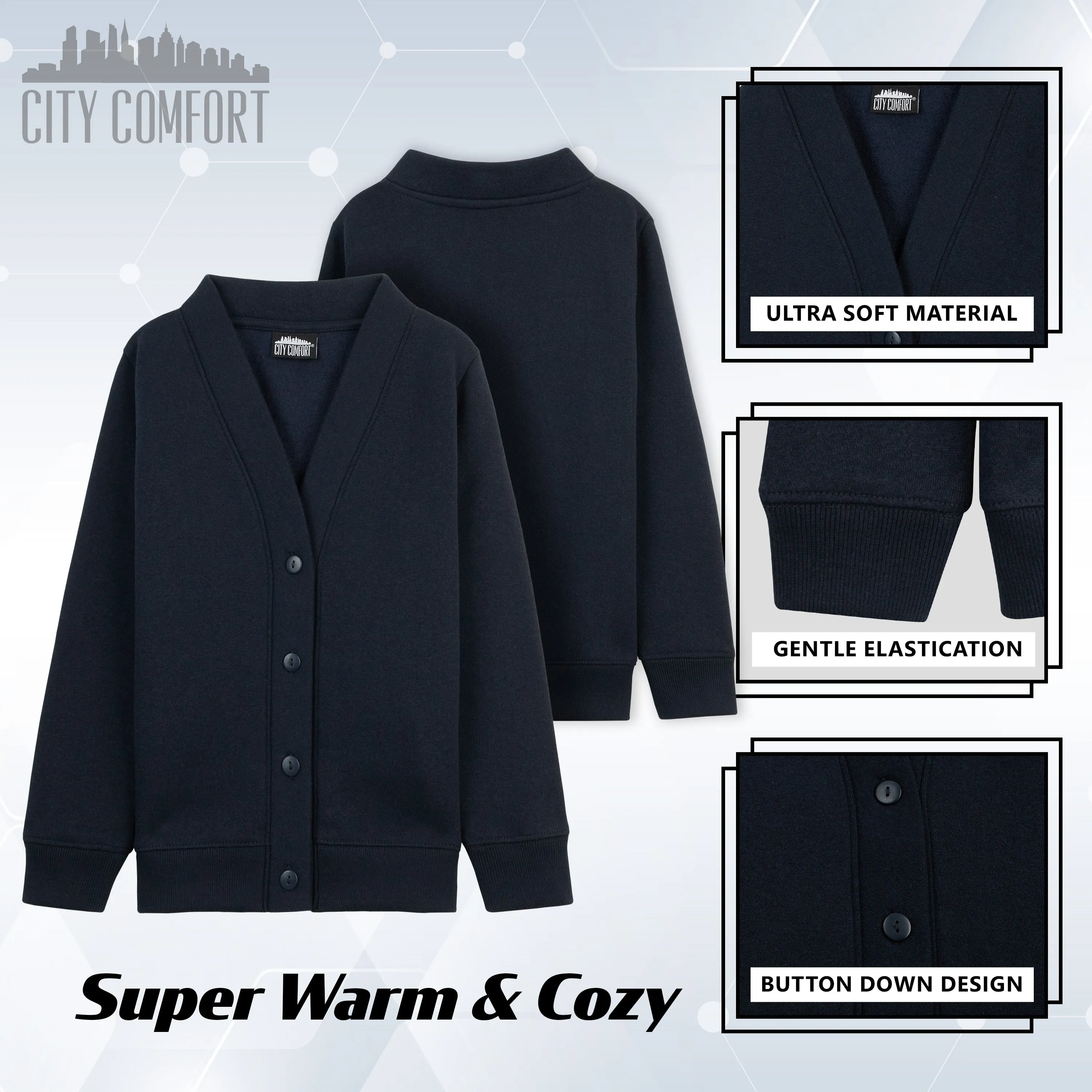 CityComfort Cardigan for Girls and Boys, 2 Pack Plain Button Down Cardigan