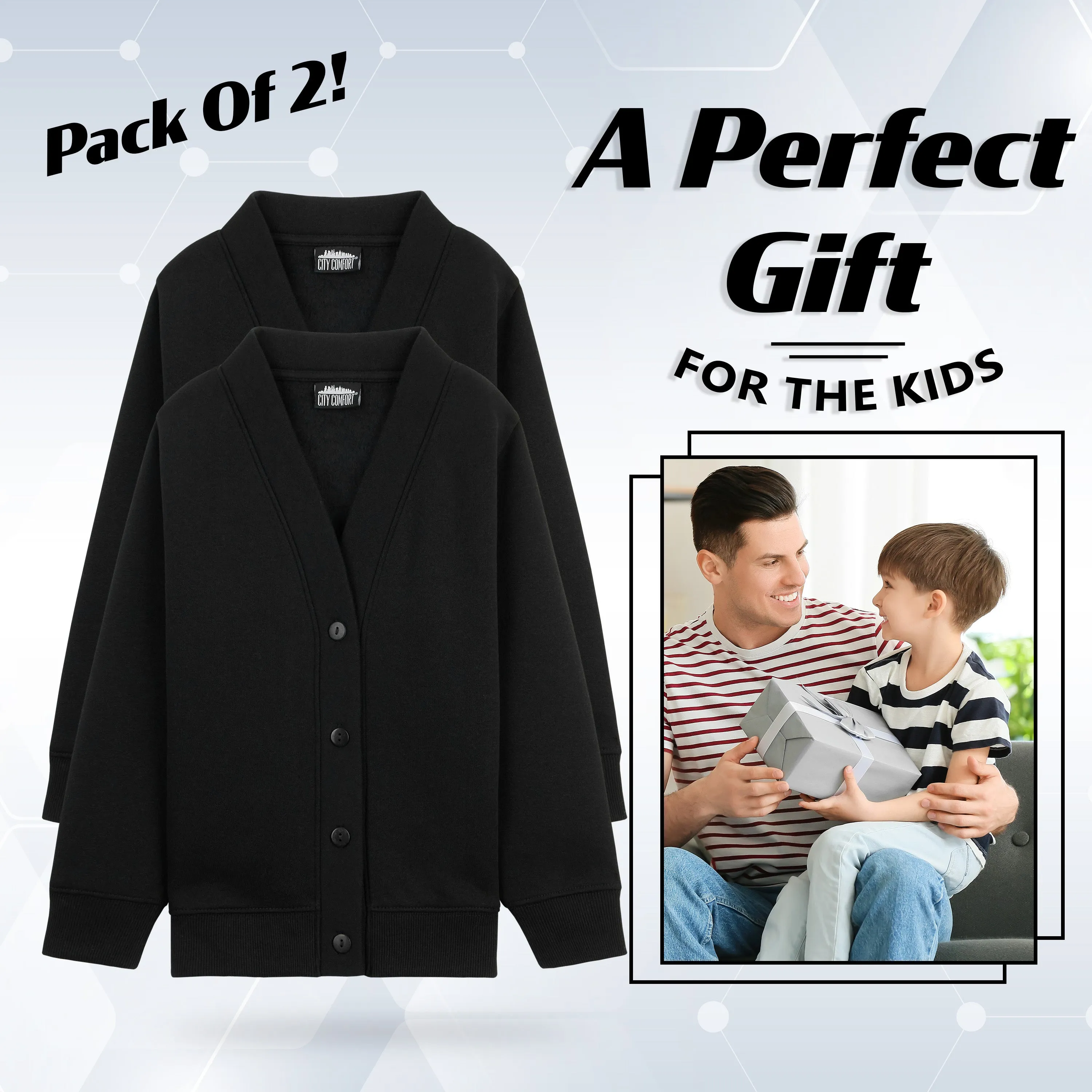 CityComfort Cardigan for Girls and Boys, 2 Pack Plain Button Down Cardigan