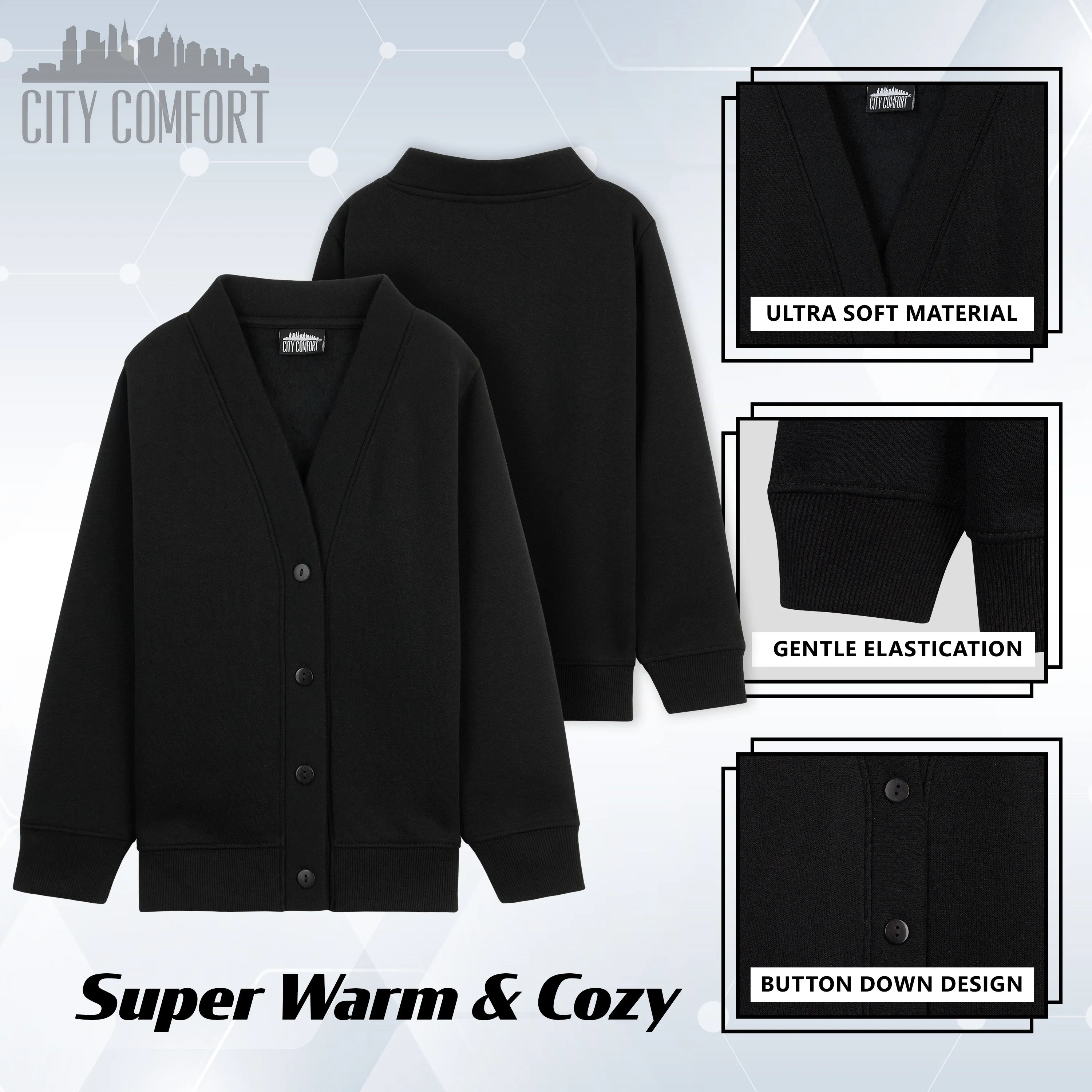 CityComfort Cardigan for Girls and Boys, 2 Pack Plain Button Down Cardigan