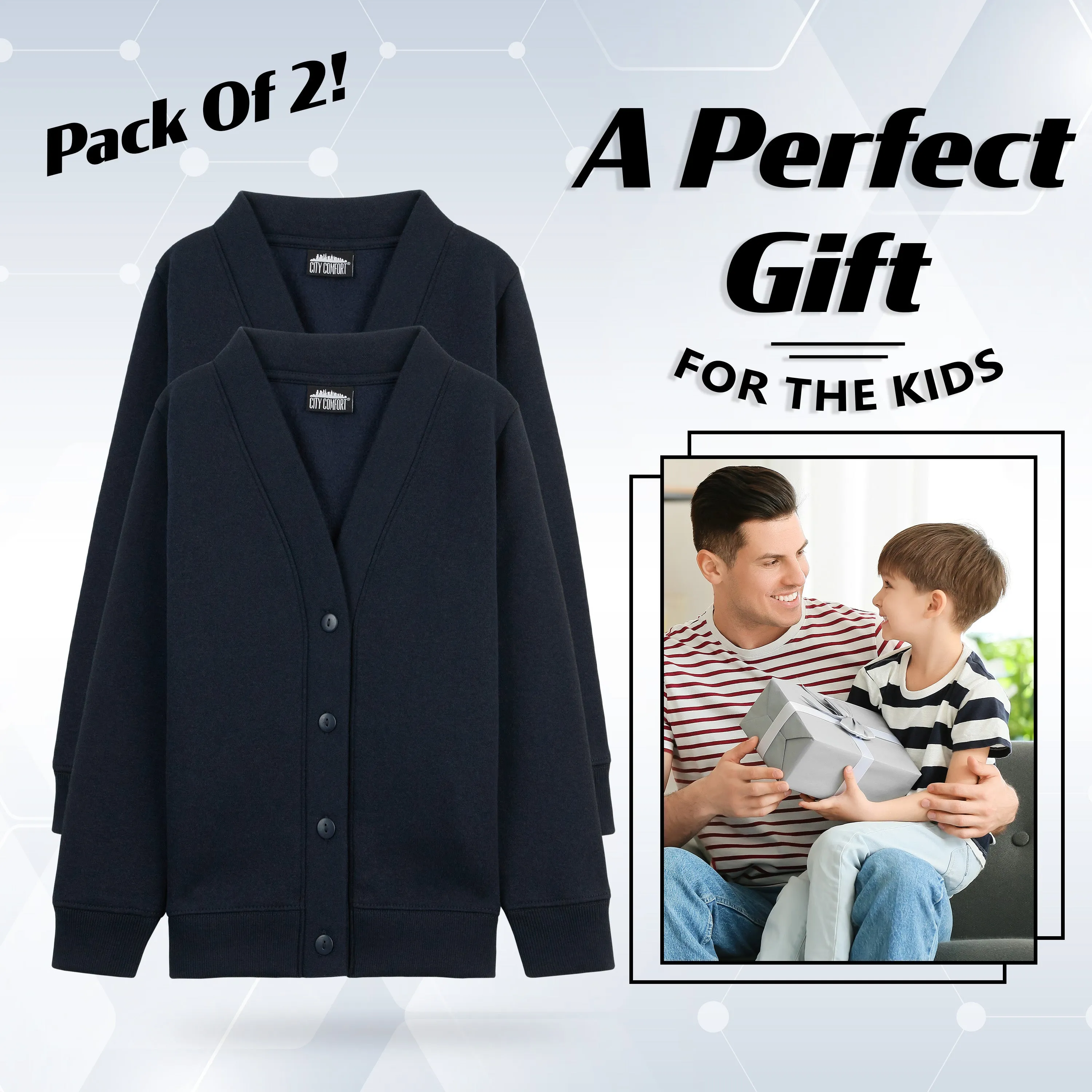 CityComfort Cardigan for Girls and Boys, 2 Pack Plain Button Down Cardigan