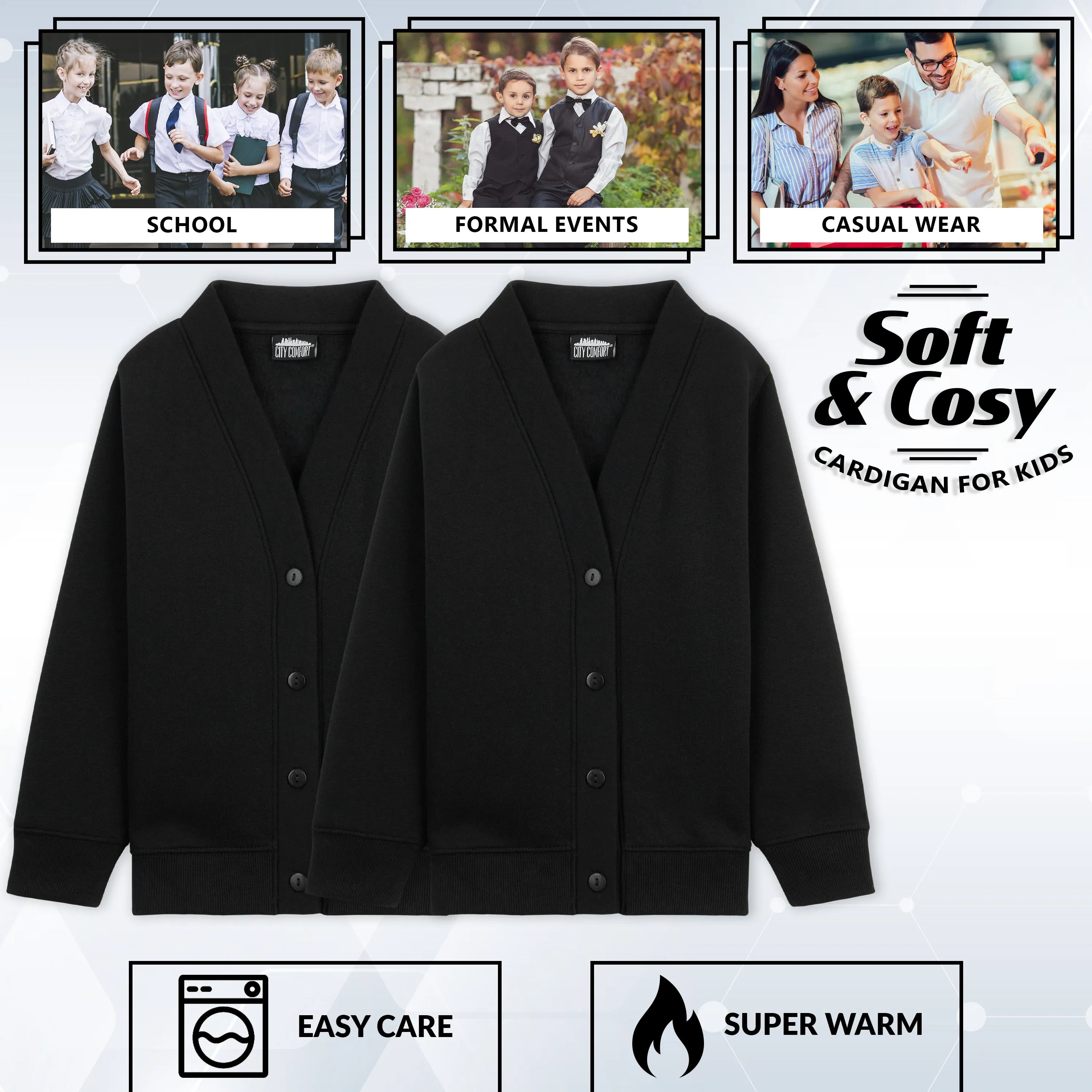 CityComfort Cardigan for Girls and Boys, 2 Pack Plain Button Down Cardigan