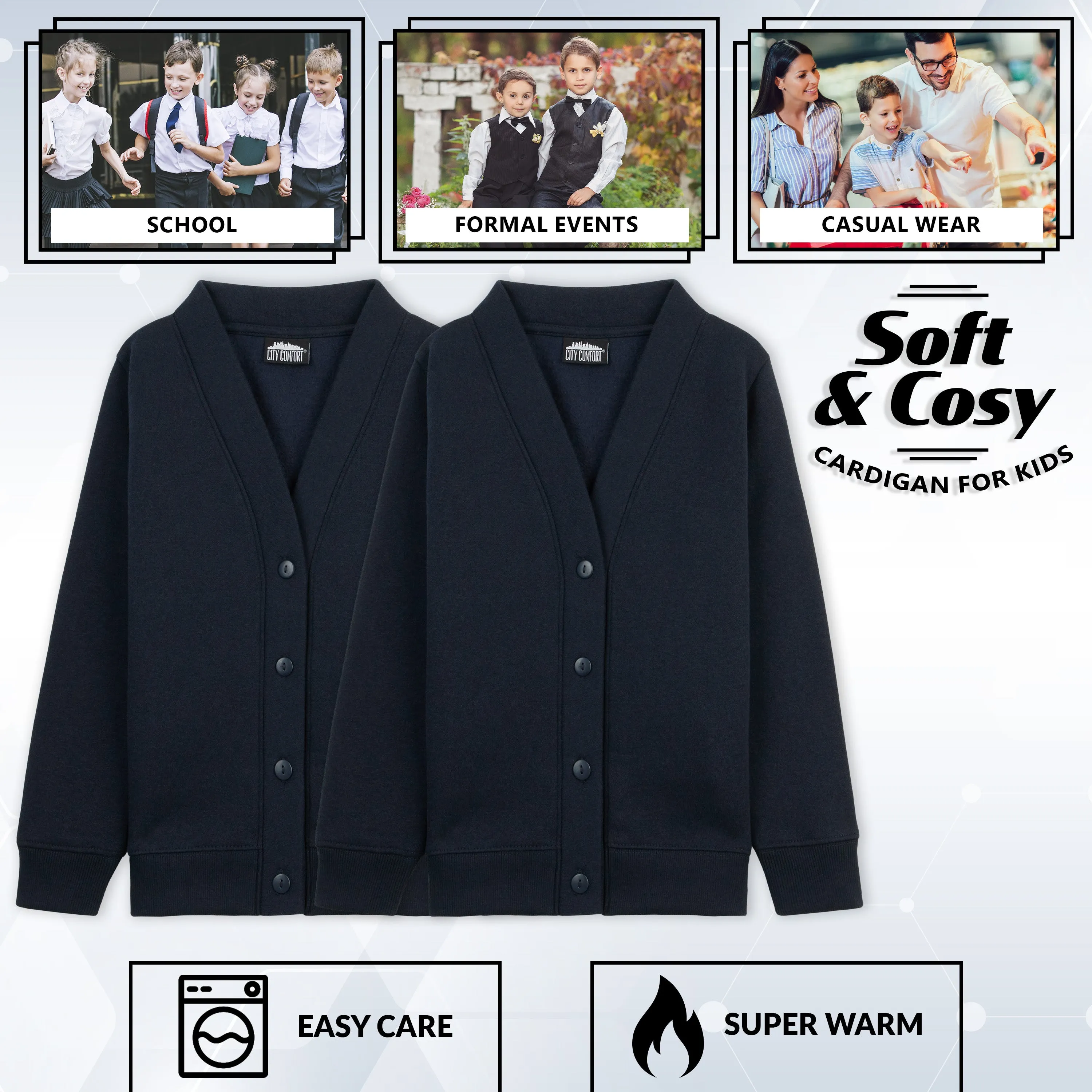 CityComfort Cardigan for Girls and Boys, 2 Pack Plain Button Down Cardigan