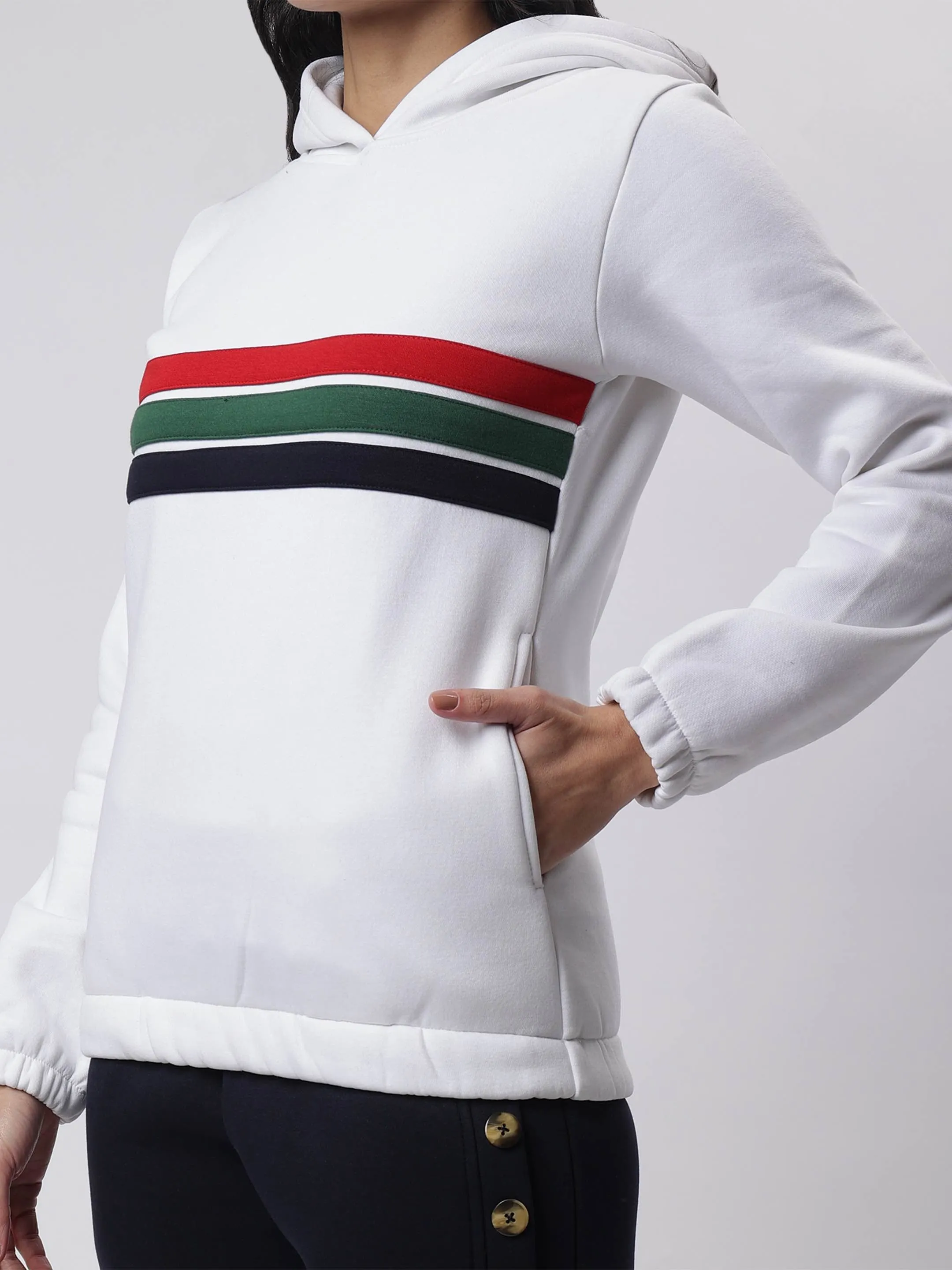 Classic White Striped Fleece Sweatshirt