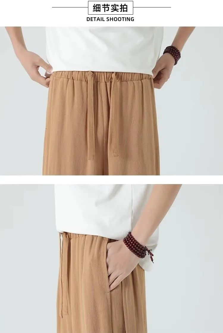 Cotton Linen Pants Summer Chinese Style Casual Mens Trousers Male Oversize Harem Pants