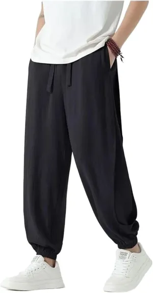 Cotton Linen Pants Summer Chinese Style Casual Mens Trousers Male Oversize Harem Pants